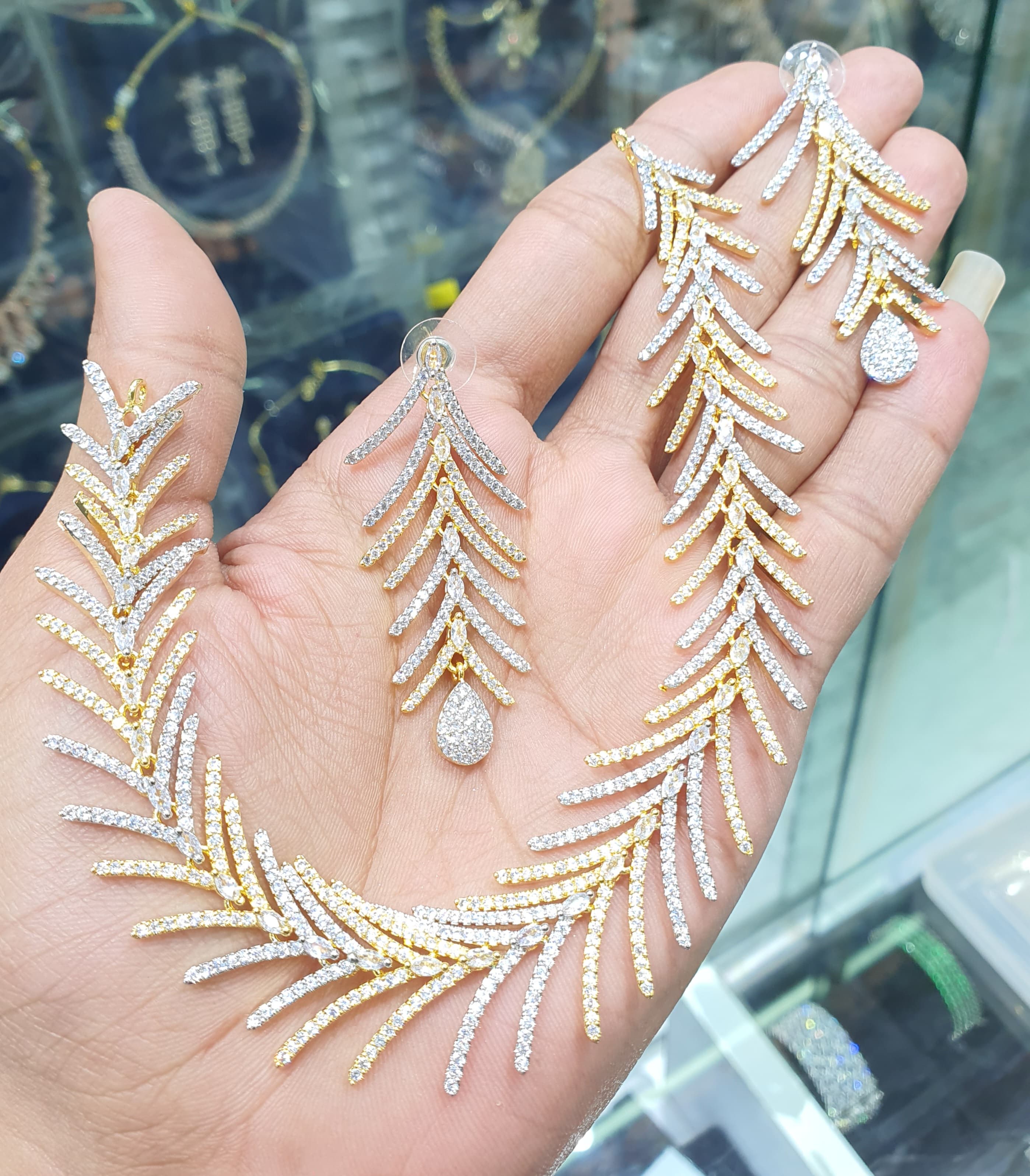 Beautiful American Diamond Jewellery Antique Necklace Set with Earrings