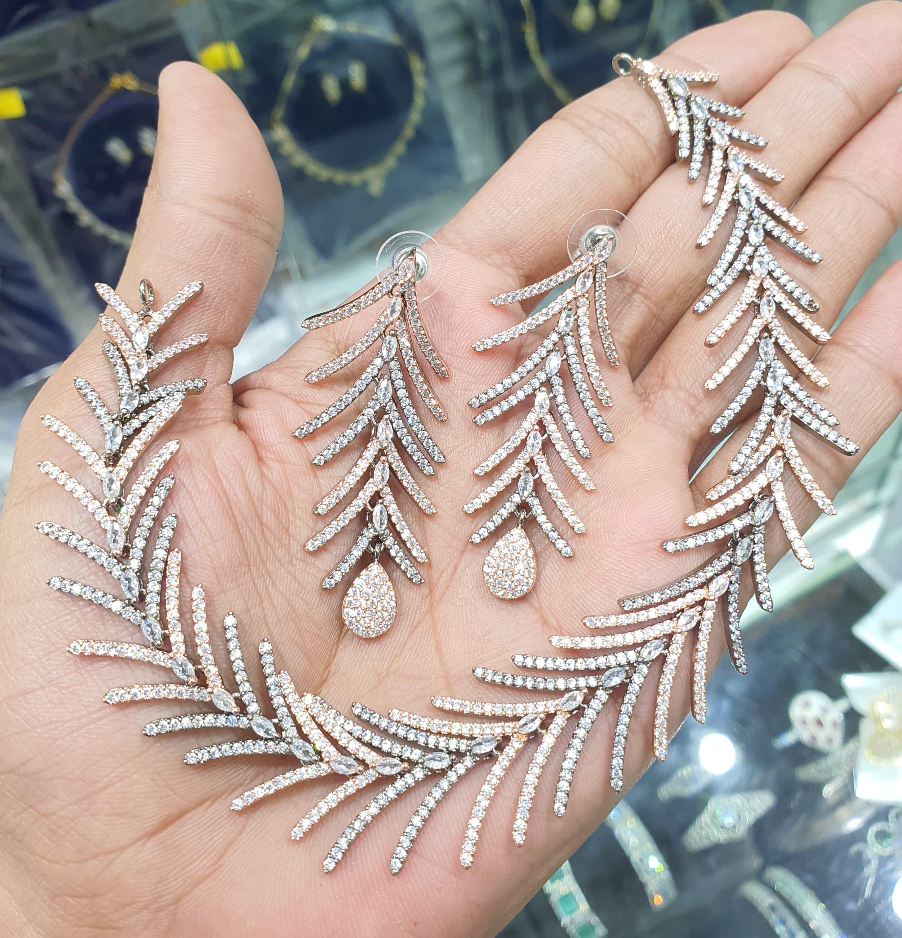 Beautiful American Diamond Jewellery Antique Necklace Set with Earrings