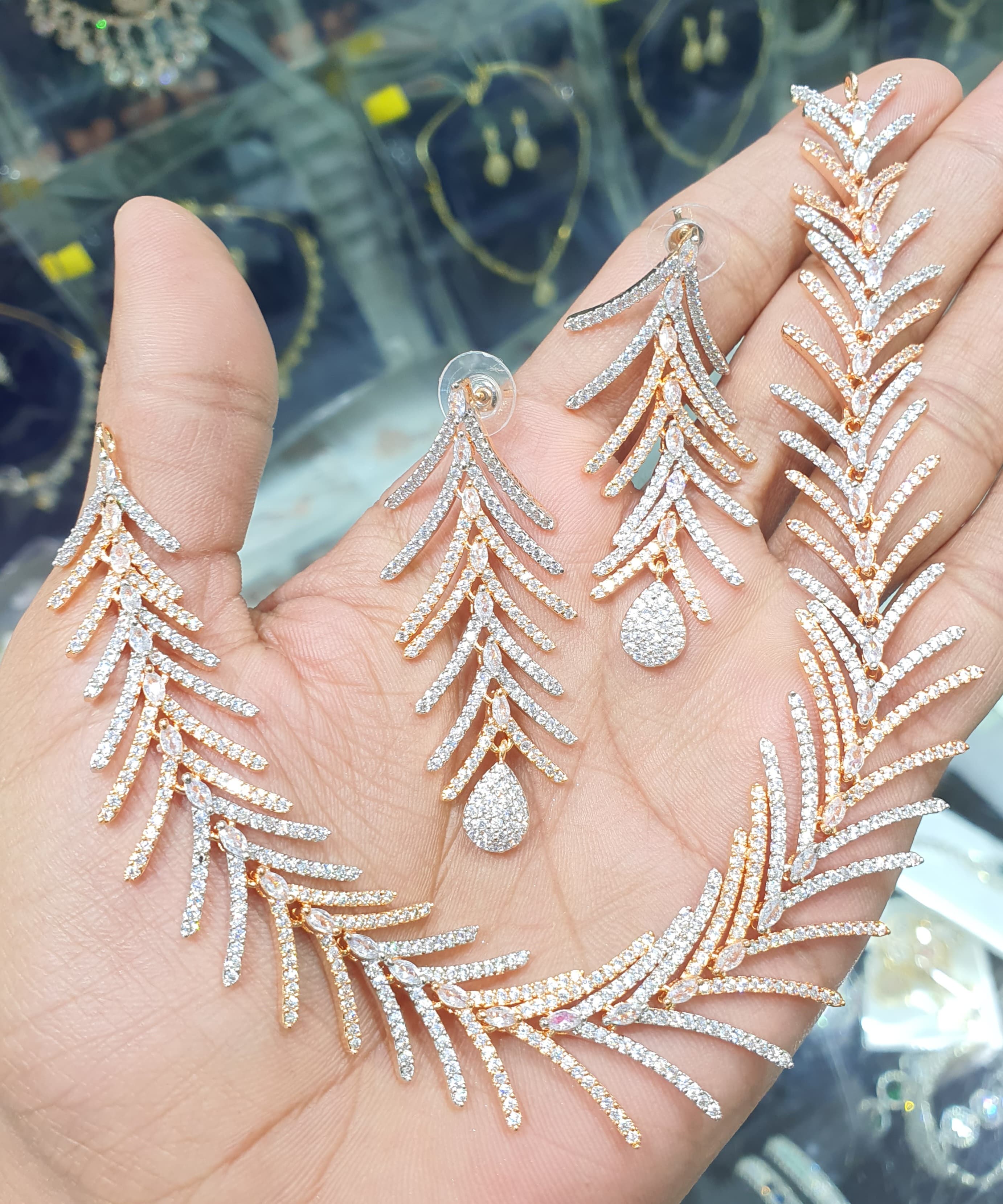 Beautiful American Diamond Jewellery Antique Necklace Set with Earrings