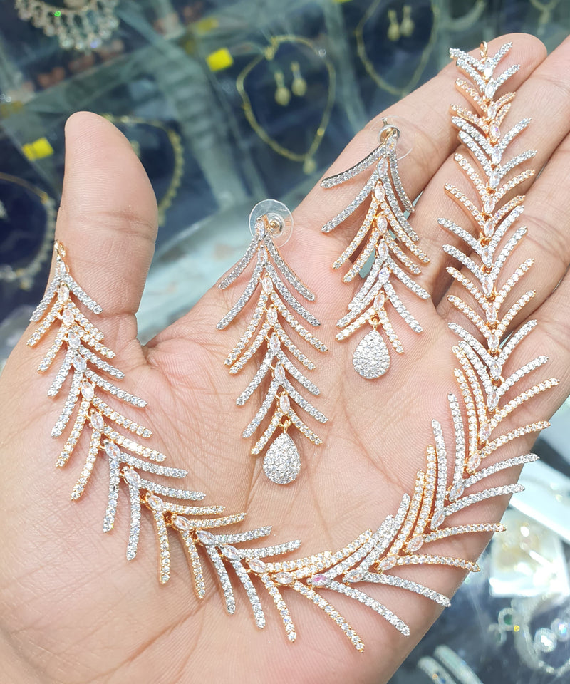 Beautiful American Diamond Jewellery Antique Necklace Set with Earrings