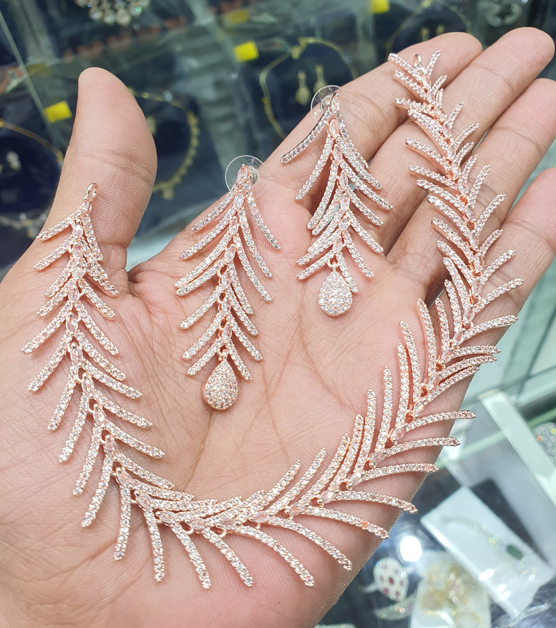 Beautiful American Diamond Jewellery Antique Necklace Set with Earrings