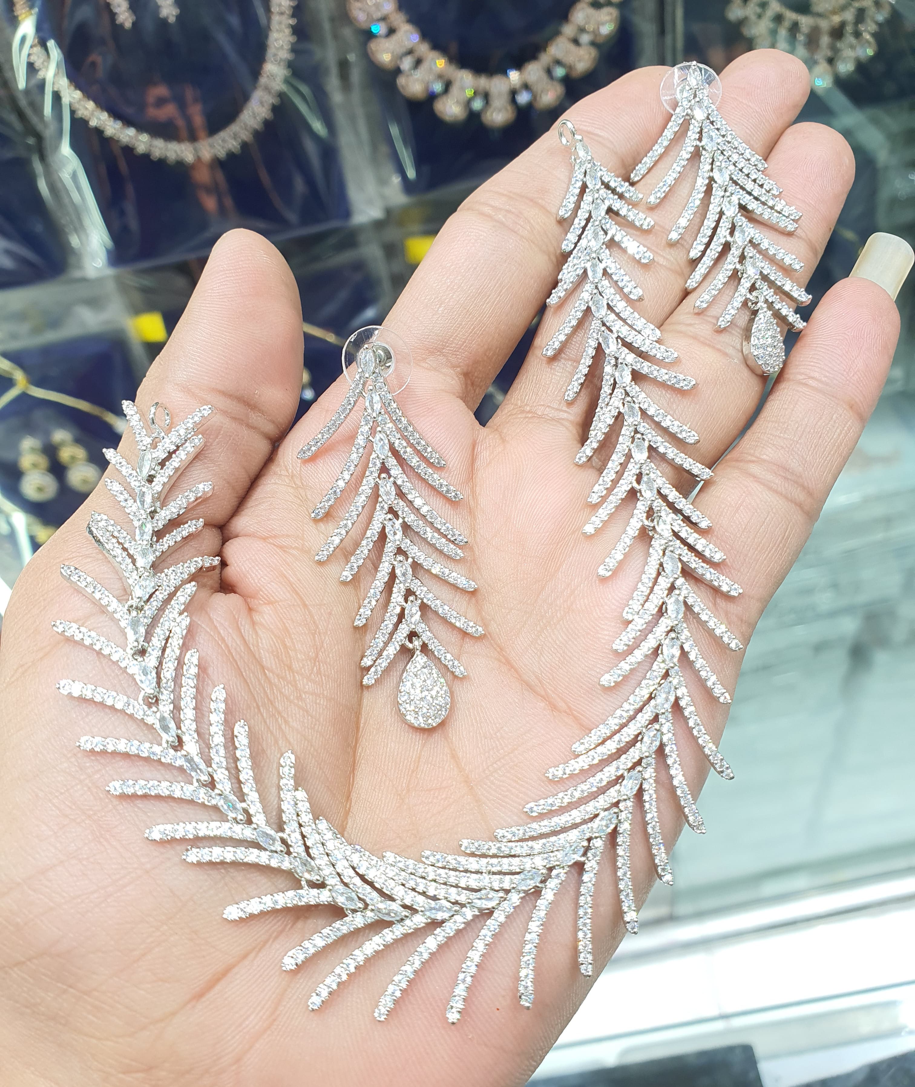 Beautiful American Diamond Jewellery Antique Necklace Set with Earrings