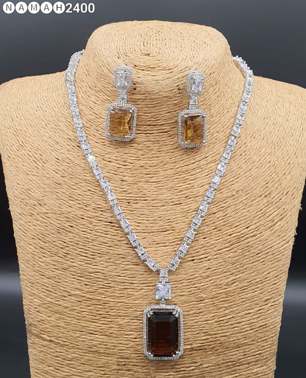 Beautiful American Diamond Jewellery Antique Set with Earrings