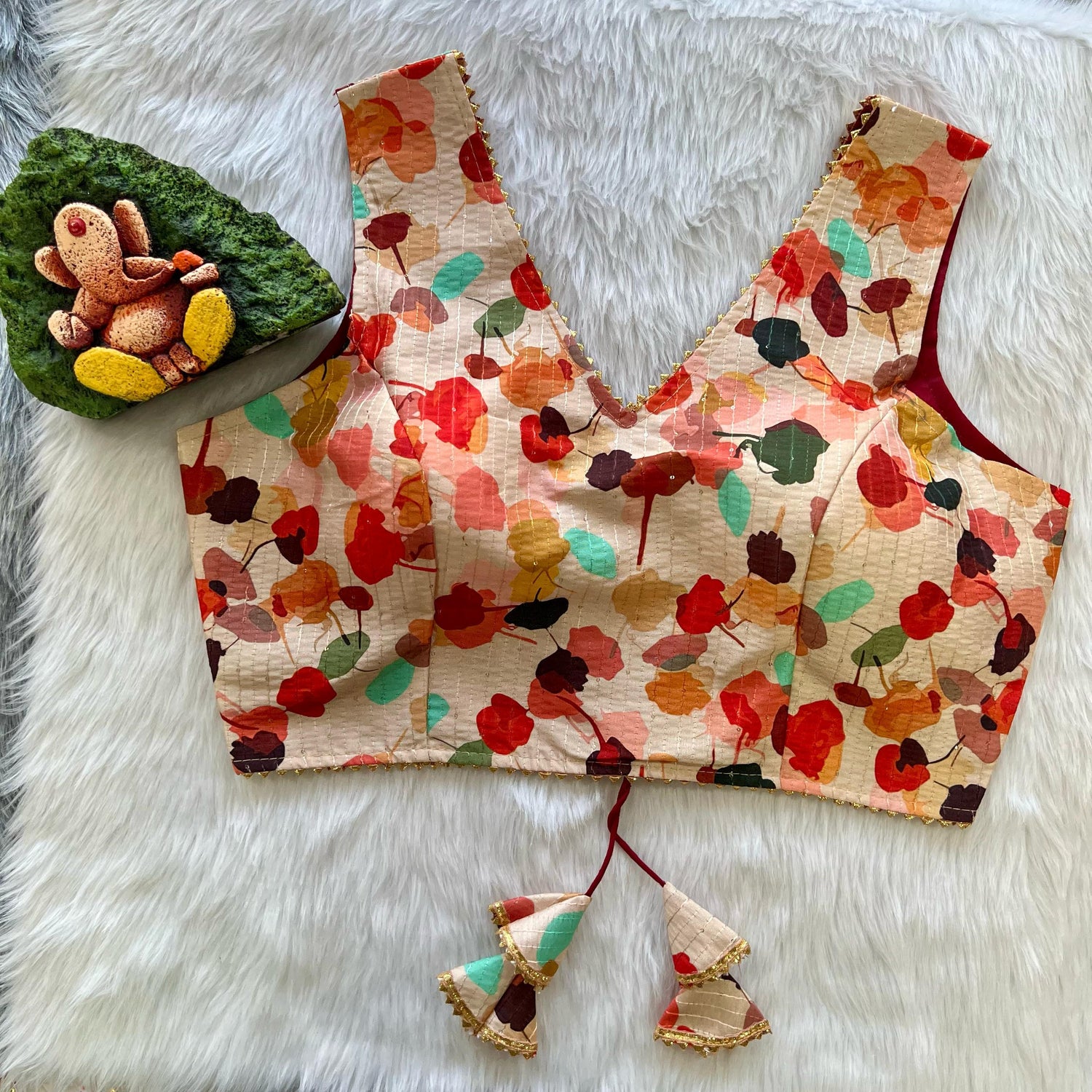 Beautiful Designer New Digital Print Crochet &amp; Style Neck Blouse