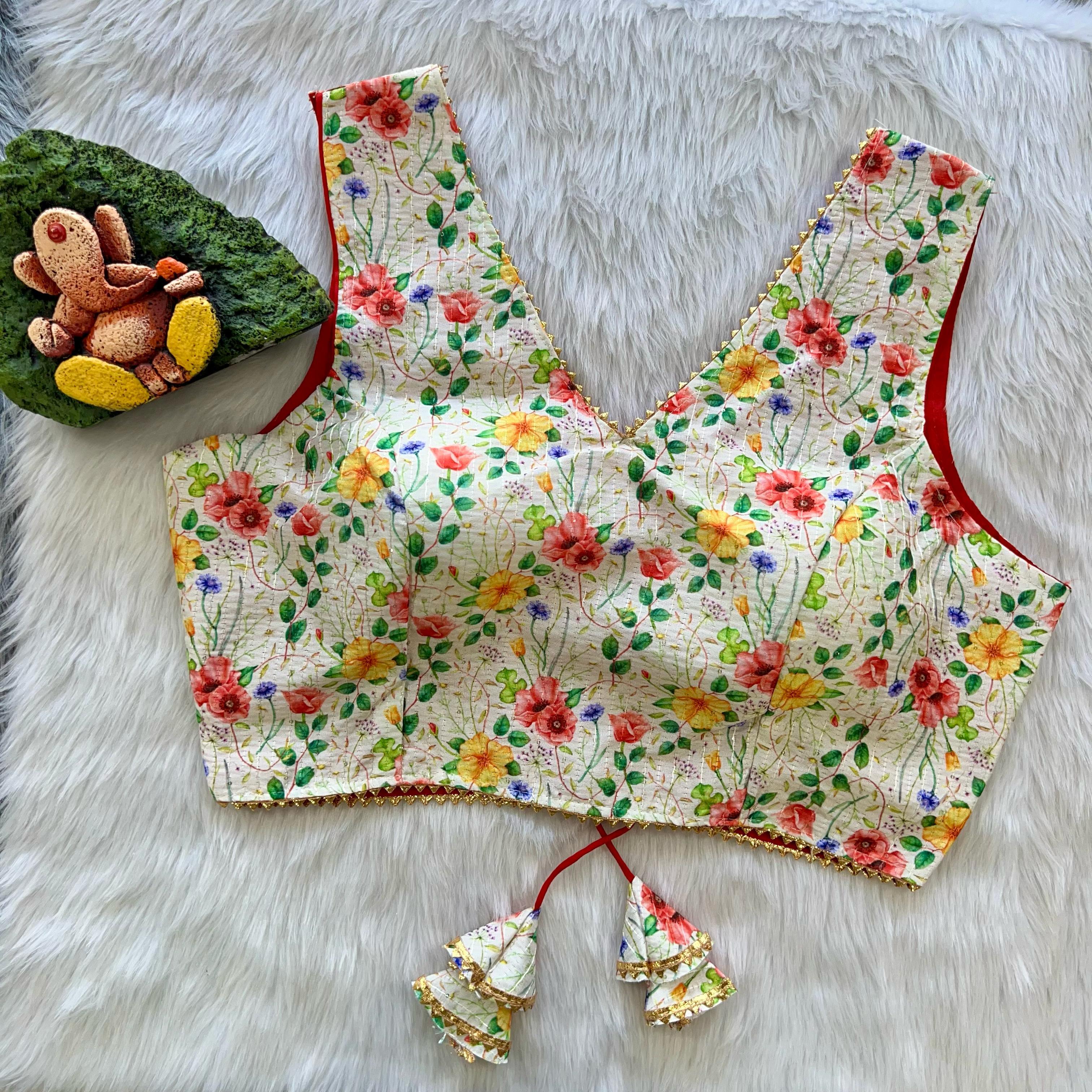 Beautiful Designer New Digital Print Crochet &amp; Style Neck Blouse
