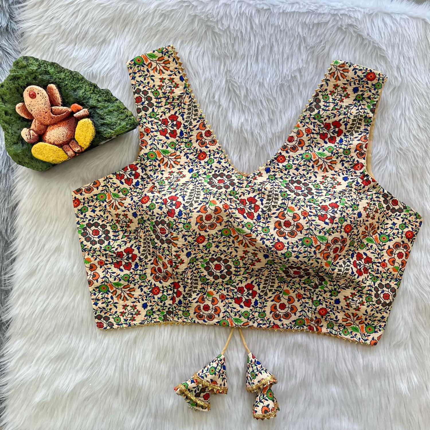 Beautiful Designer New Digital Print Crochet &amp; Style Neck Blouse