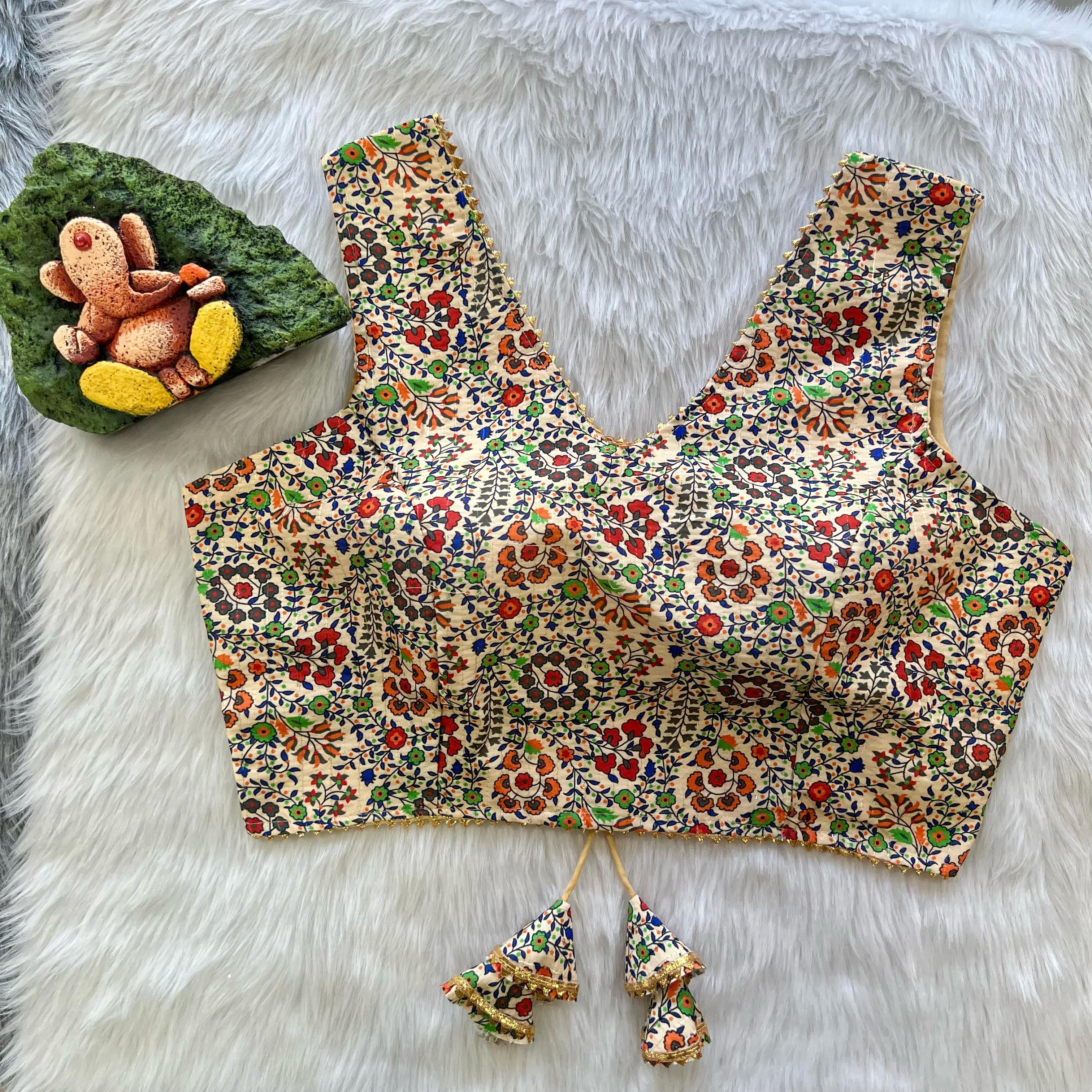 Beautiful Designer New Digital Print Crochet &amp; Style Neck Blouse
