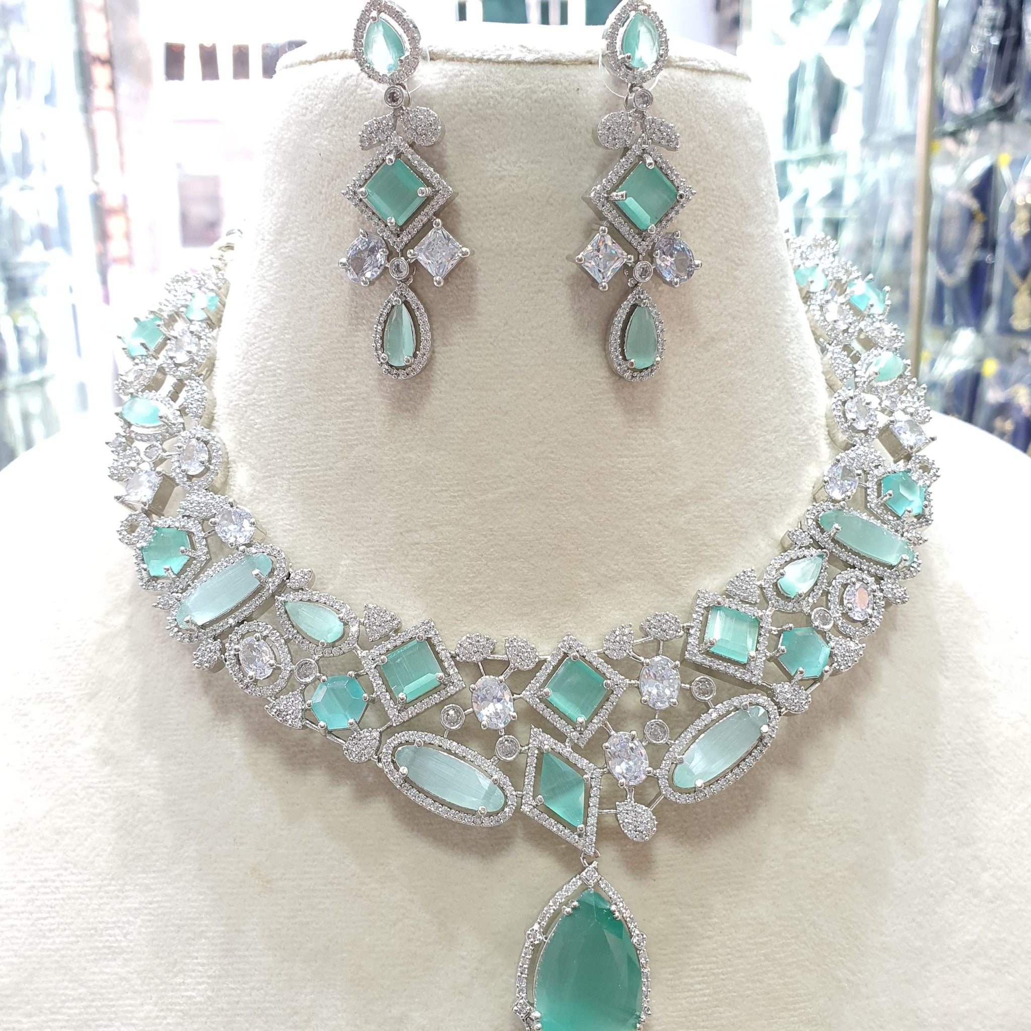 Beautiful American Diamond Jewellery Antique Set with Earrings