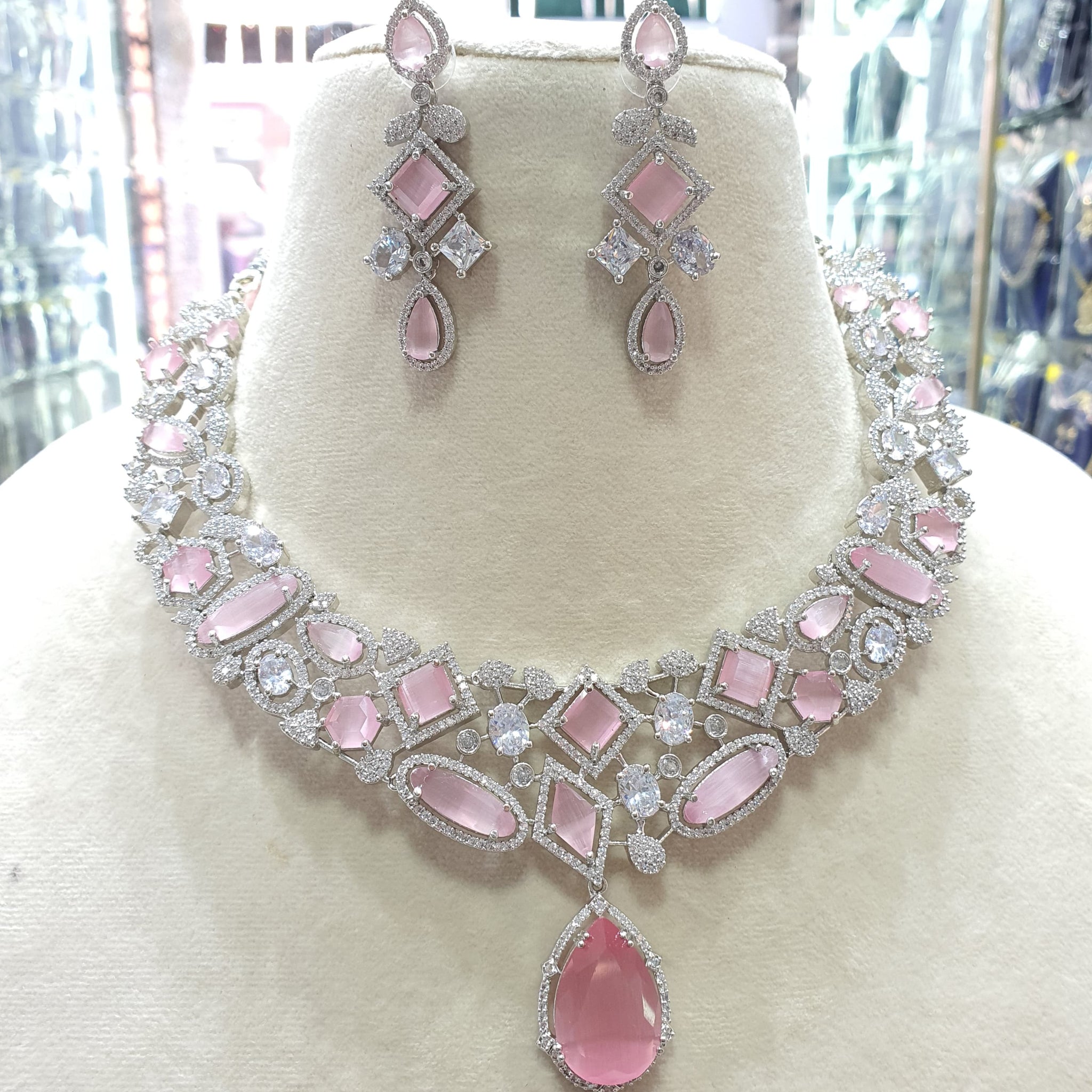 Beautiful American Diamond Jewellery Antique Set with Earrings