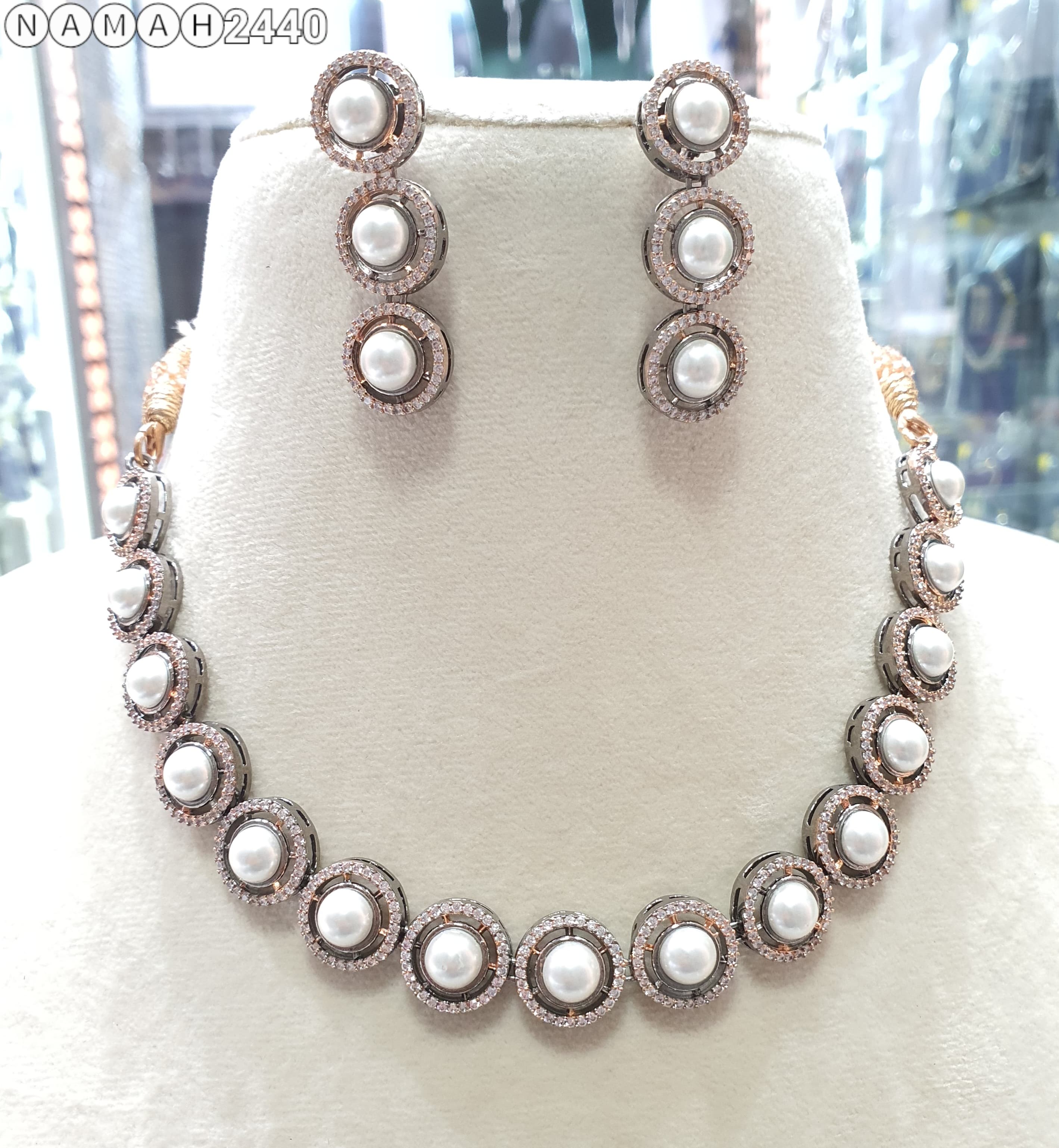 Beautiful American Diamond Jewellery Antique Set with Earrings