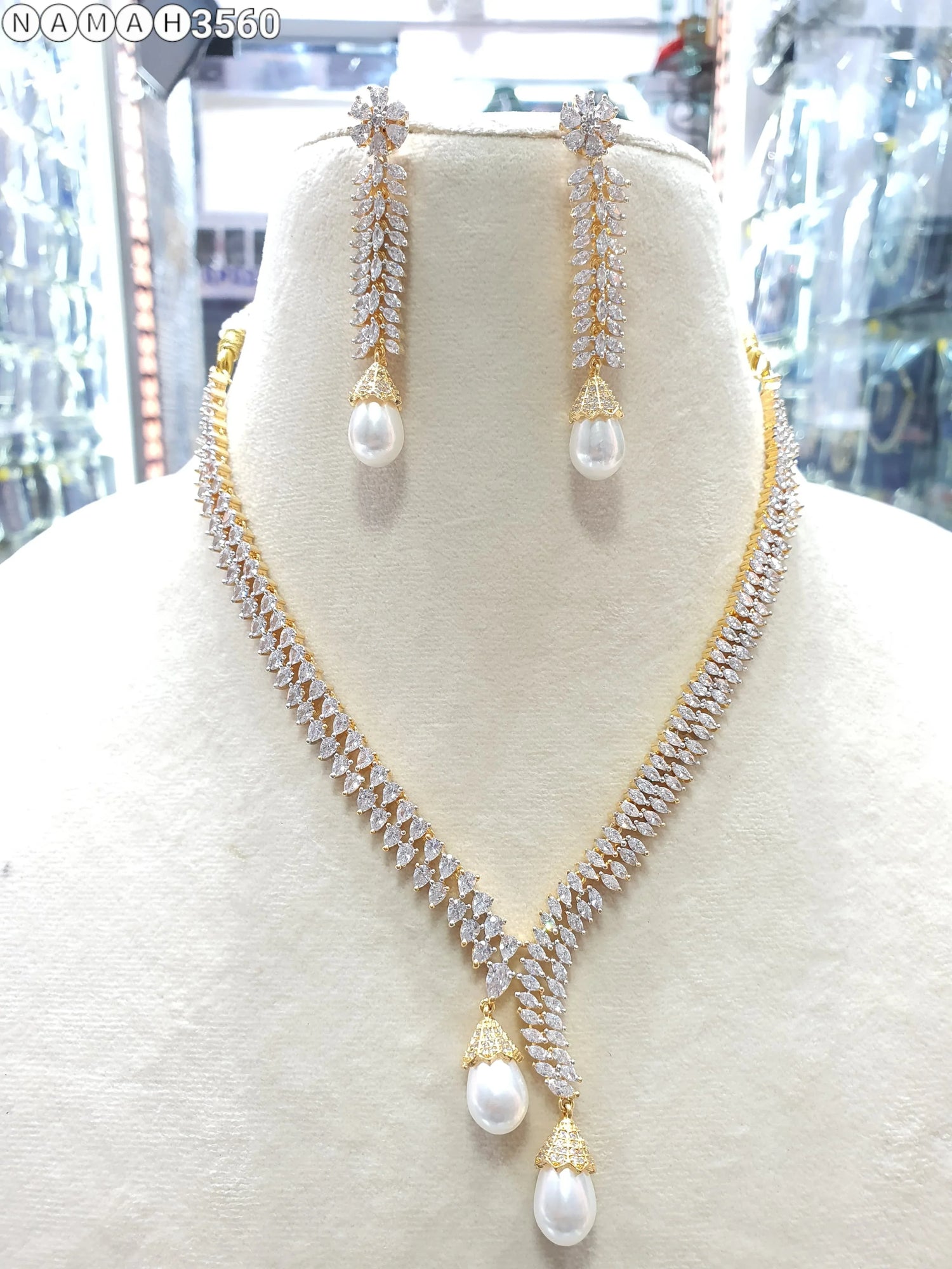Beautiful American Diamond Jewellery Antique Set with Earrings