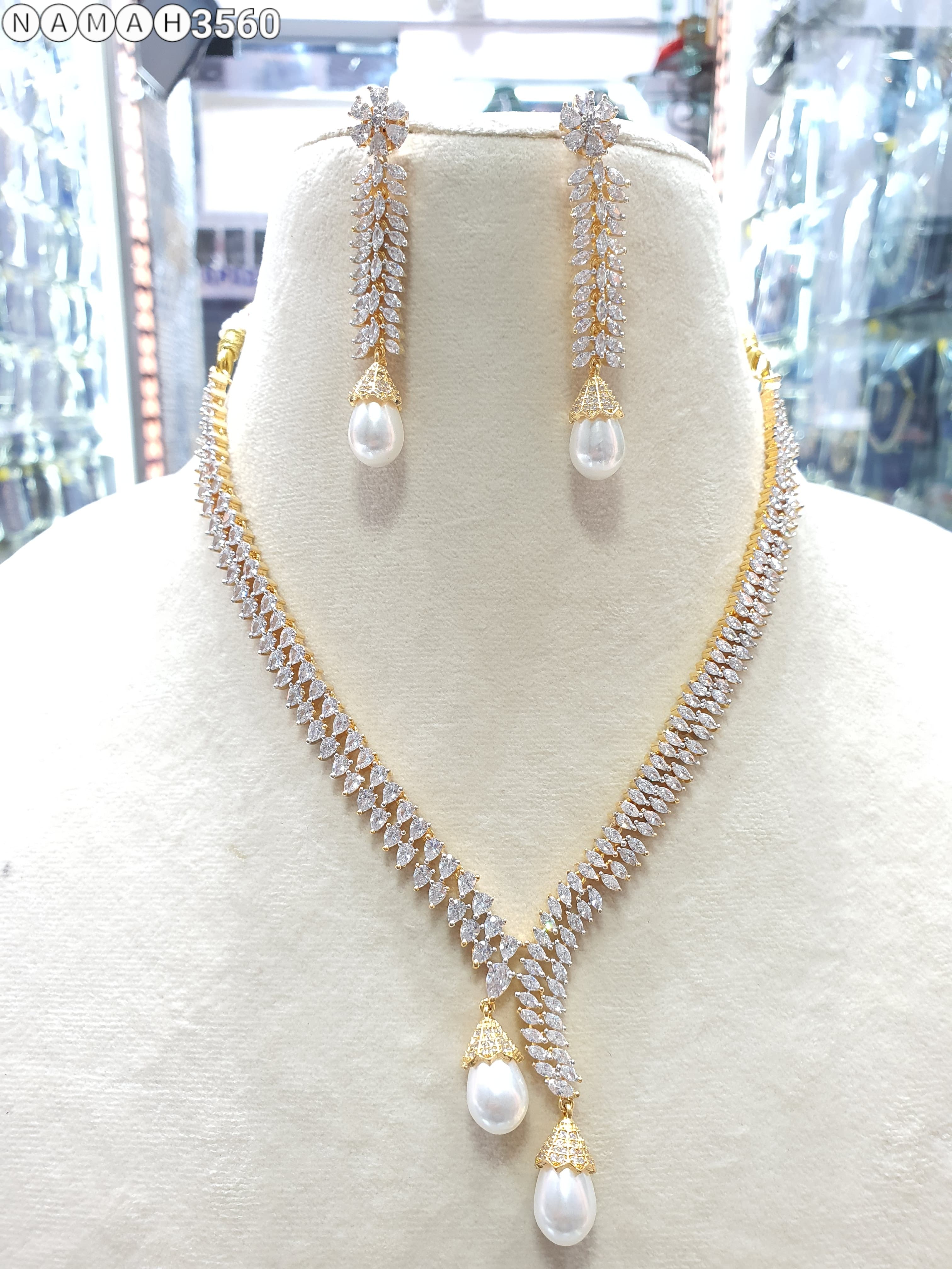 Beautiful American Diamond Jewellery Antique Set with Earrings