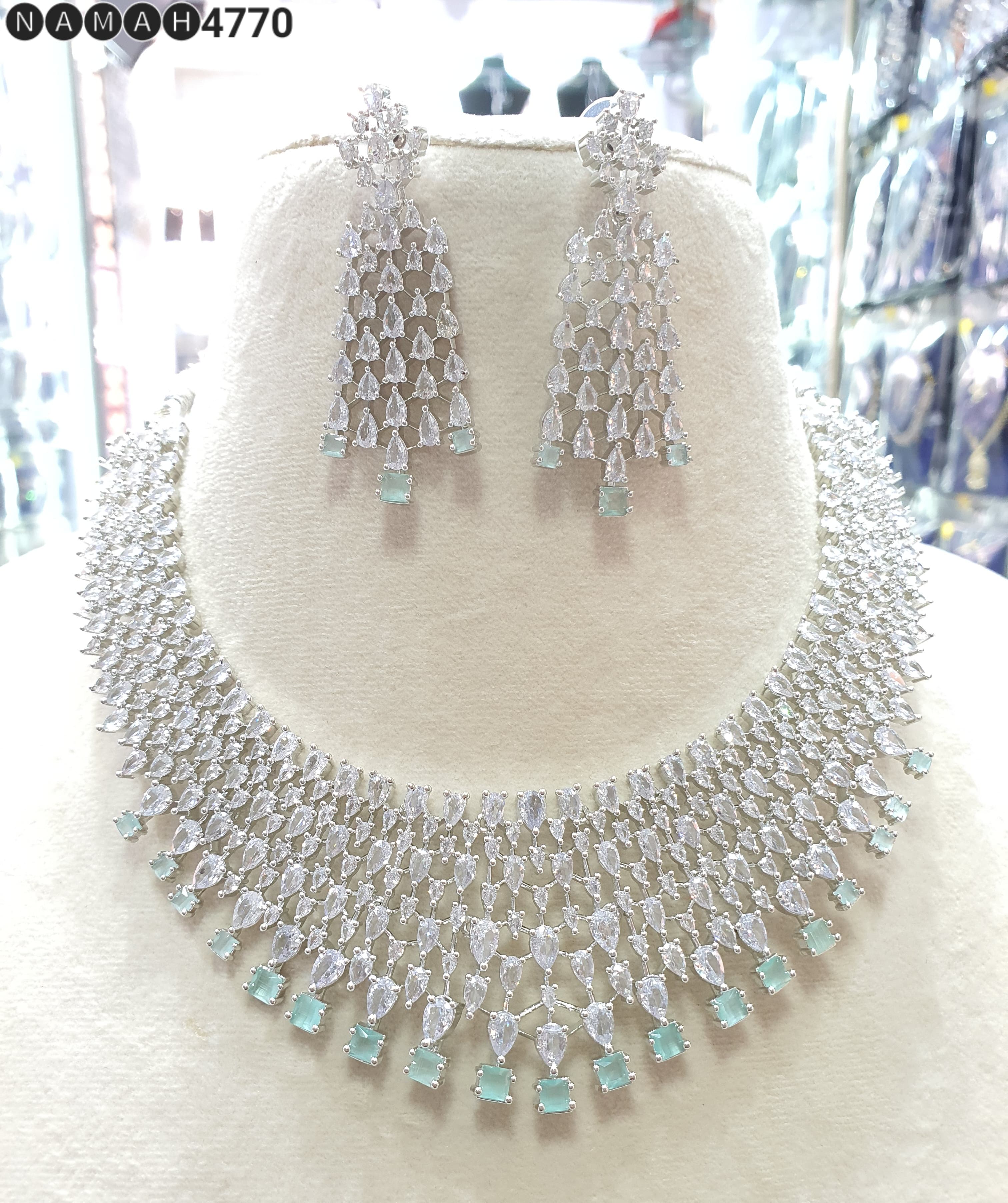 Beautiful American Diamond Jewellery Antique Set with Earrings