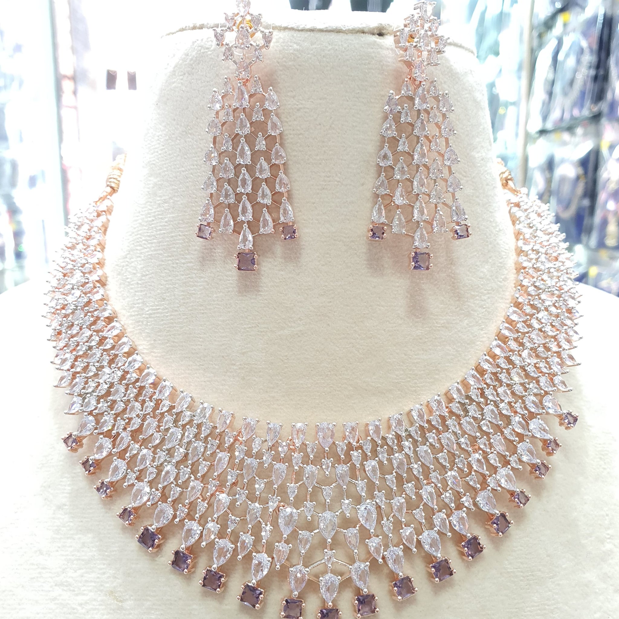 Beautiful American Diamond Jewellery Antique Set with Earrings