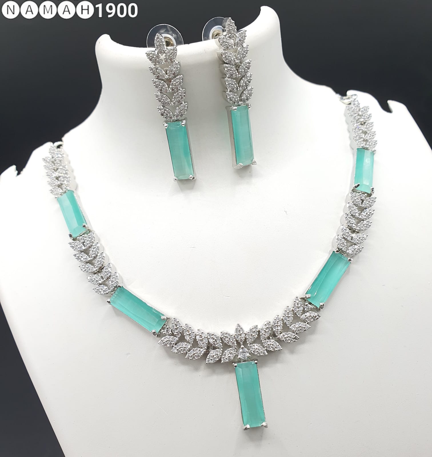 Beautiful American Diamond Jewellery Antique Necklace Set with Earrings