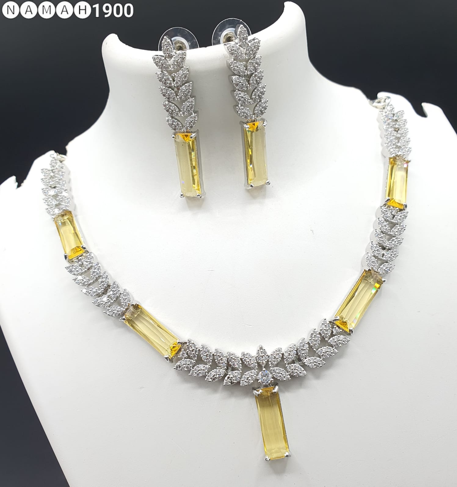 Beautiful American Diamond Jewellery Antique Necklace Set with Earrings