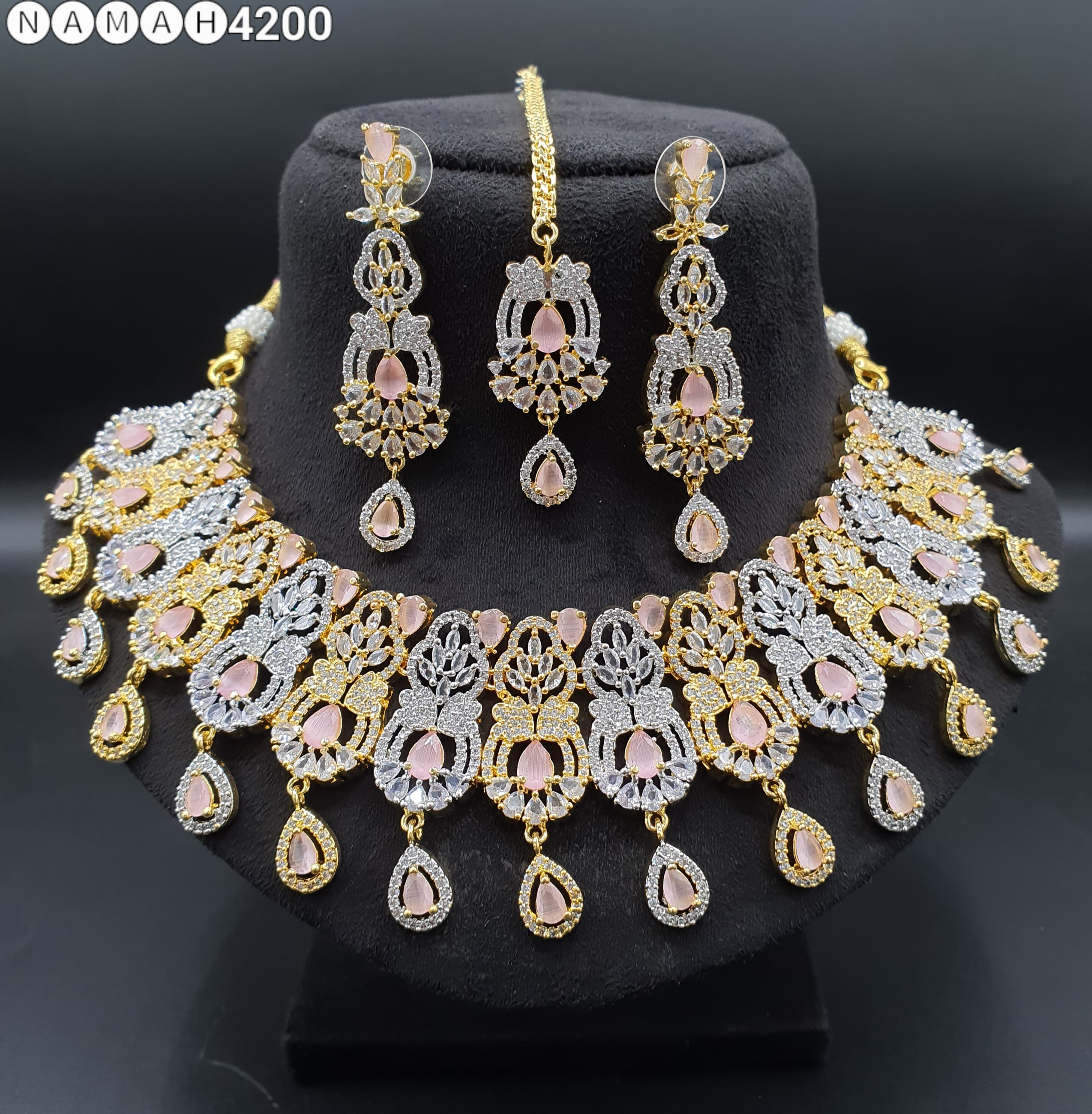 Beautiful American Diamond Padmavat Jewellery Antique Necklace Set with Earrings
