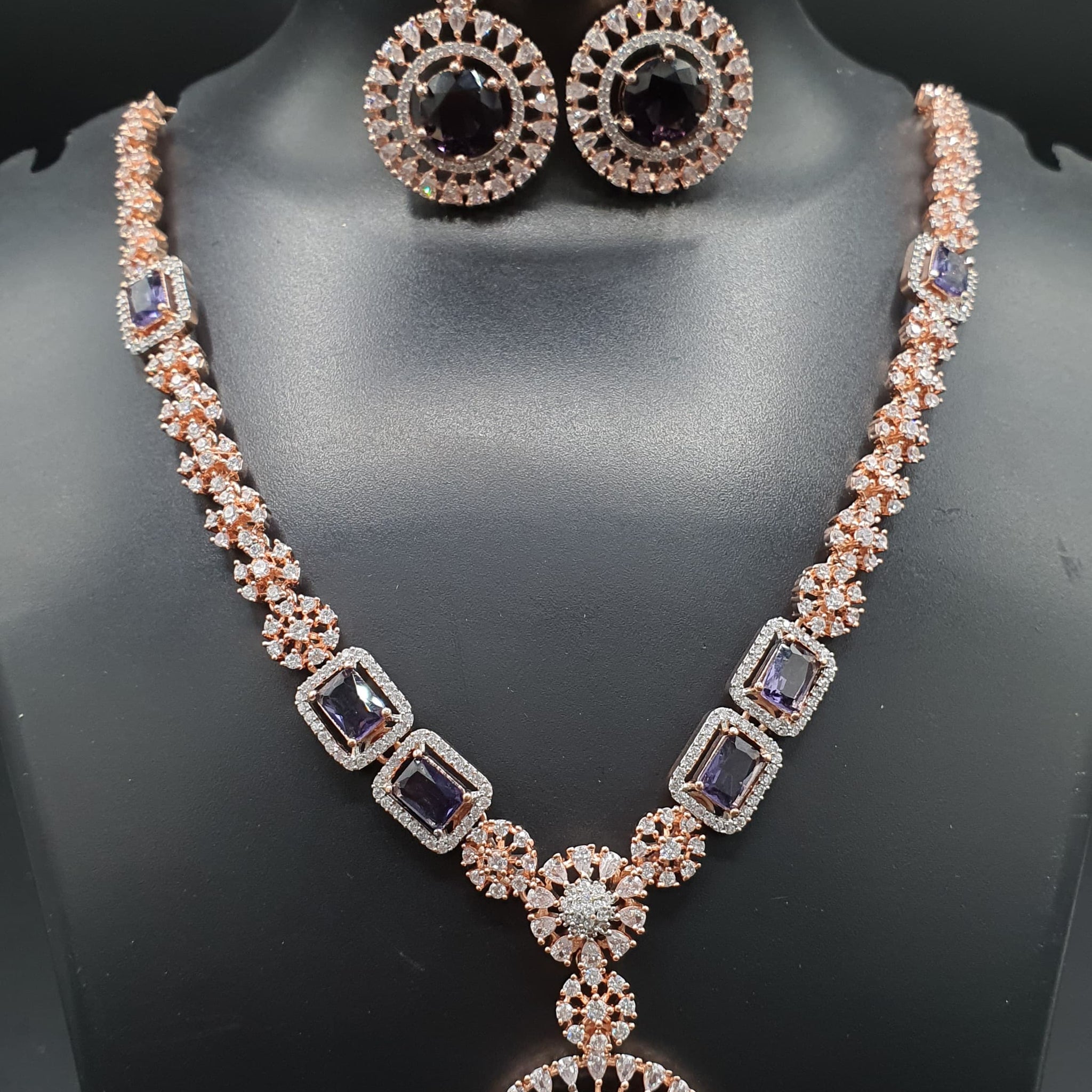 Beautiful American Diamond Padmavat Jewellery Antique Necklace Set with Earrings