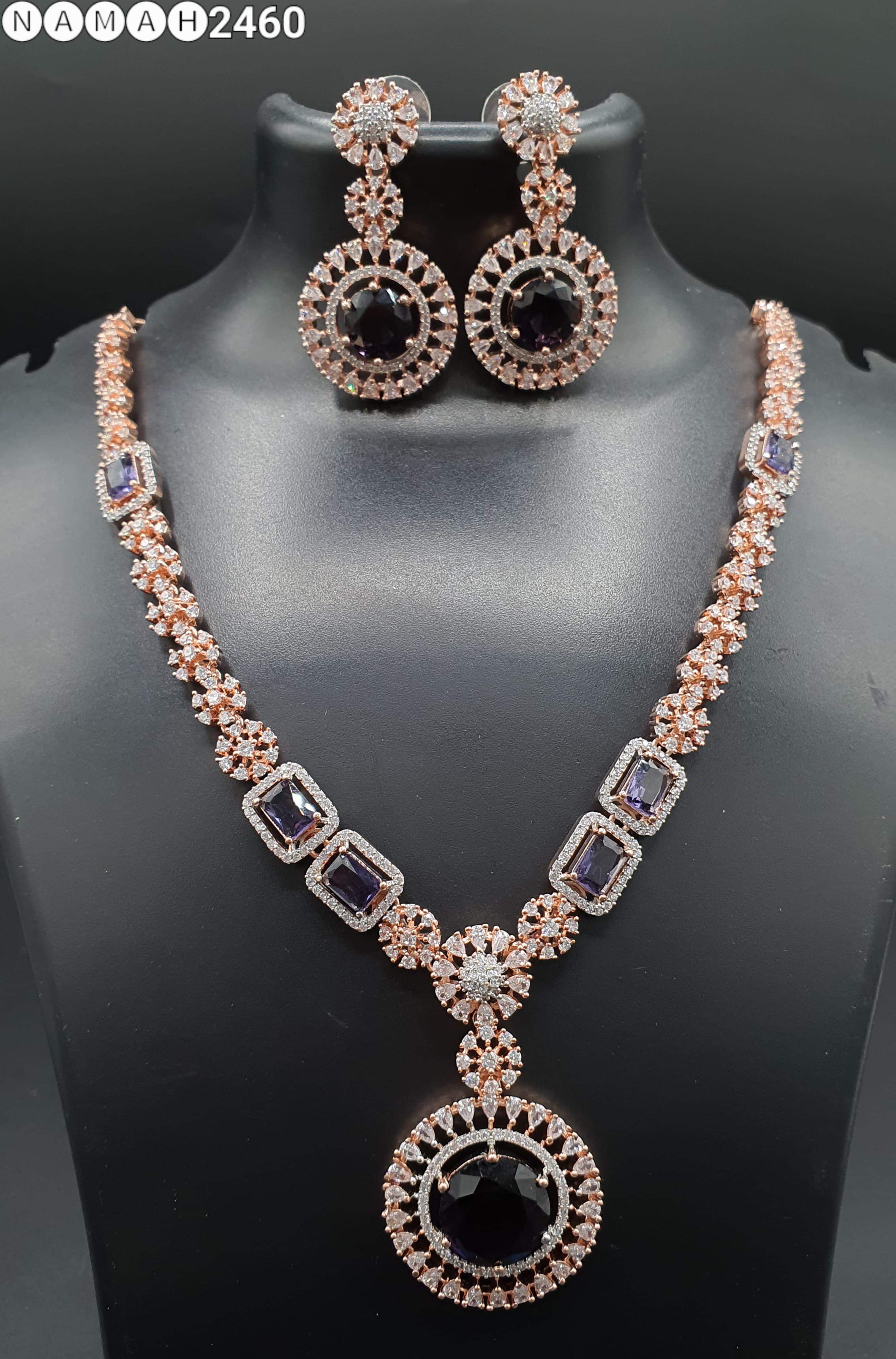 Beautiful American Diamond Padmavat Jewellery Antique Necklace Set with Earrings