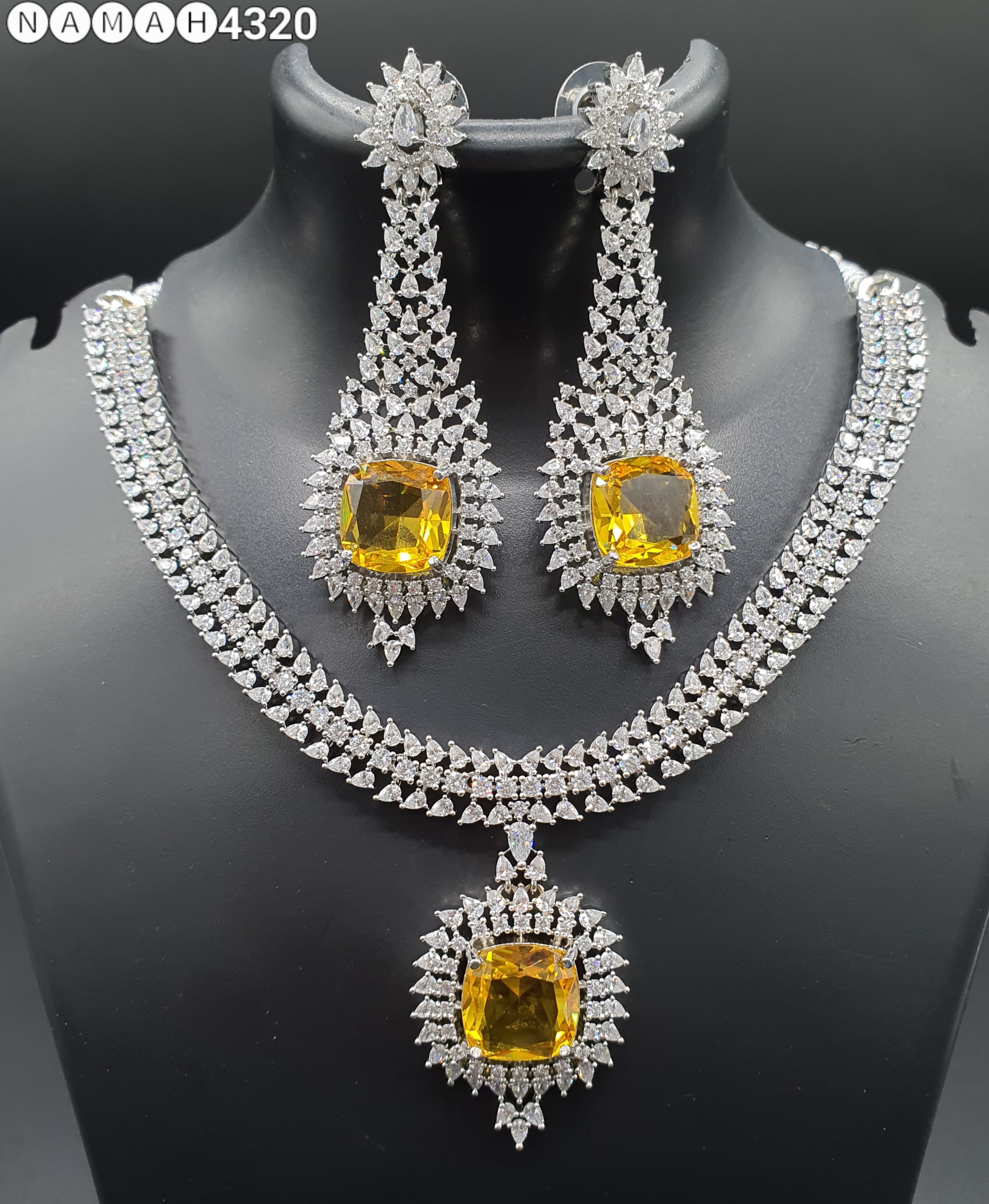 Beautiful American Diamond Padmavat Jewellery Antique Necklace Set with Earrings