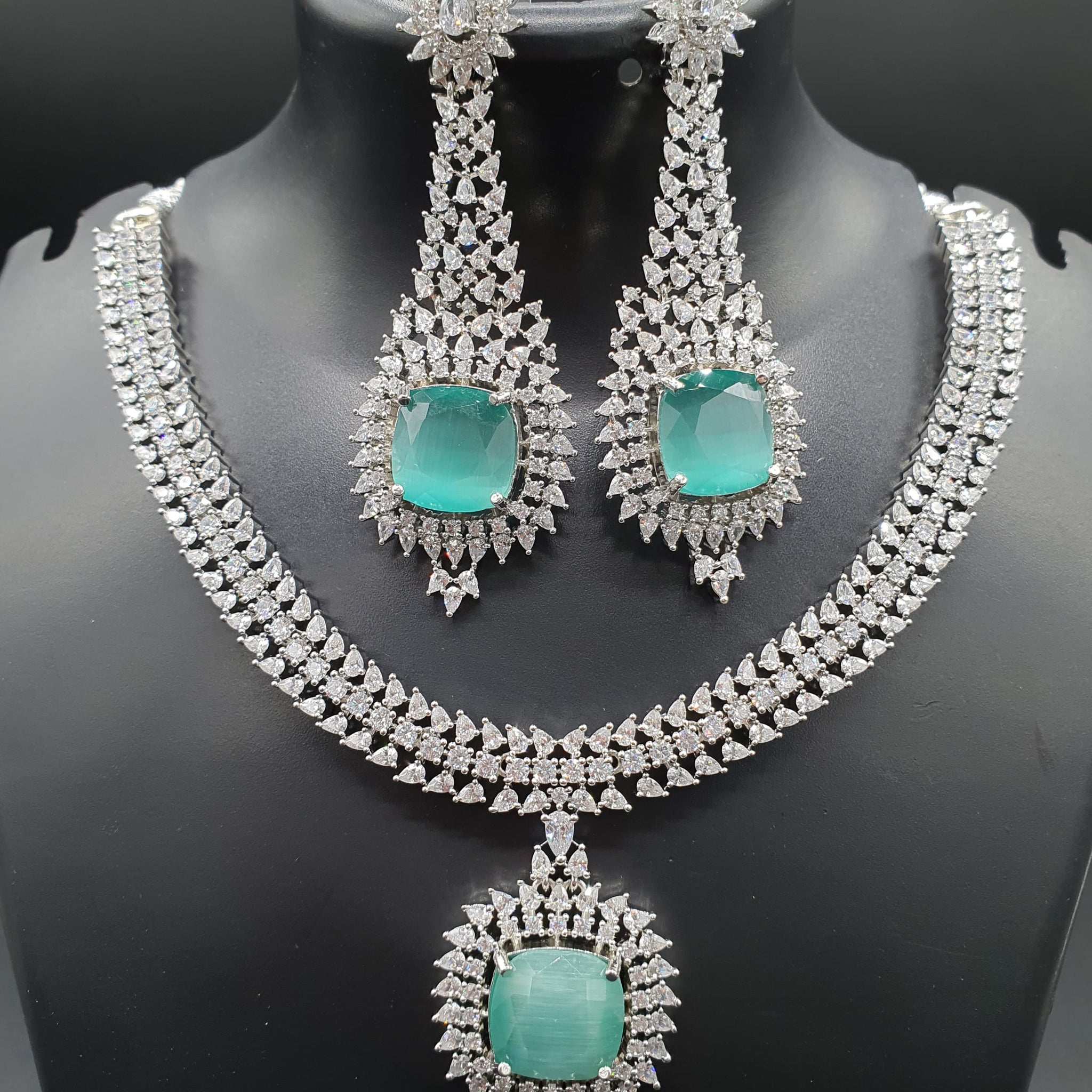 Beautiful American Diamond Padmavat Jewellery Antique Necklace Set with Earrings