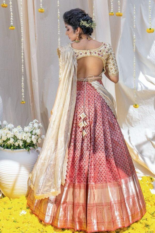 Beautiful Designer Super Half &amp; Half Copper Lehanga Saree