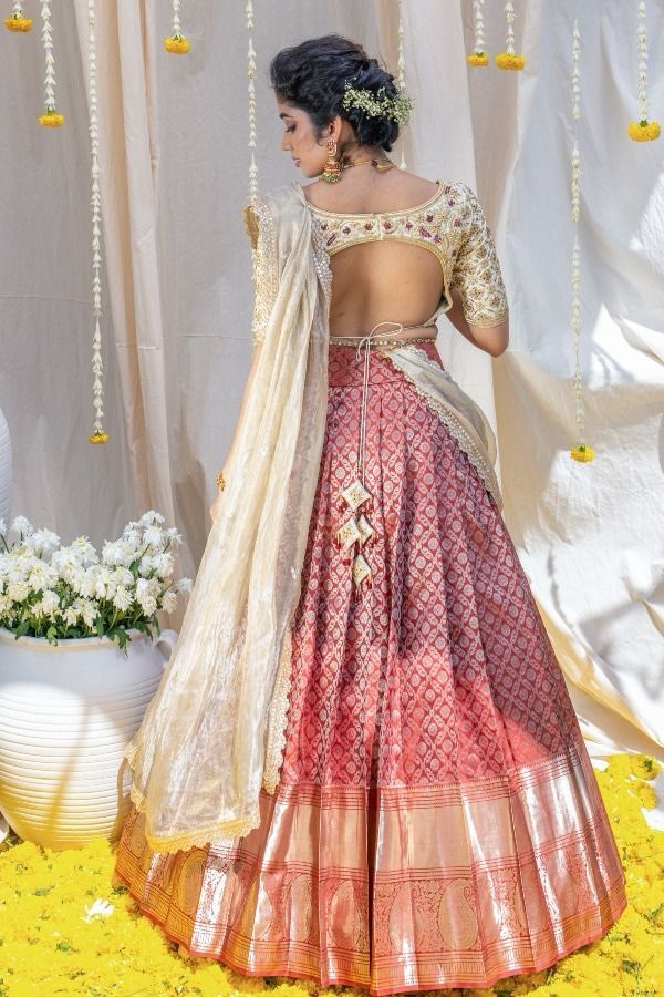 Beautiful Designer Super Half & Half Copper Lehanga Saree