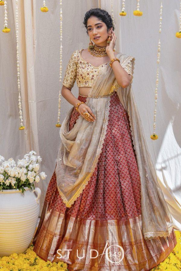 Beautiful Designer Super Half &amp; Half Copper Lehanga Saree