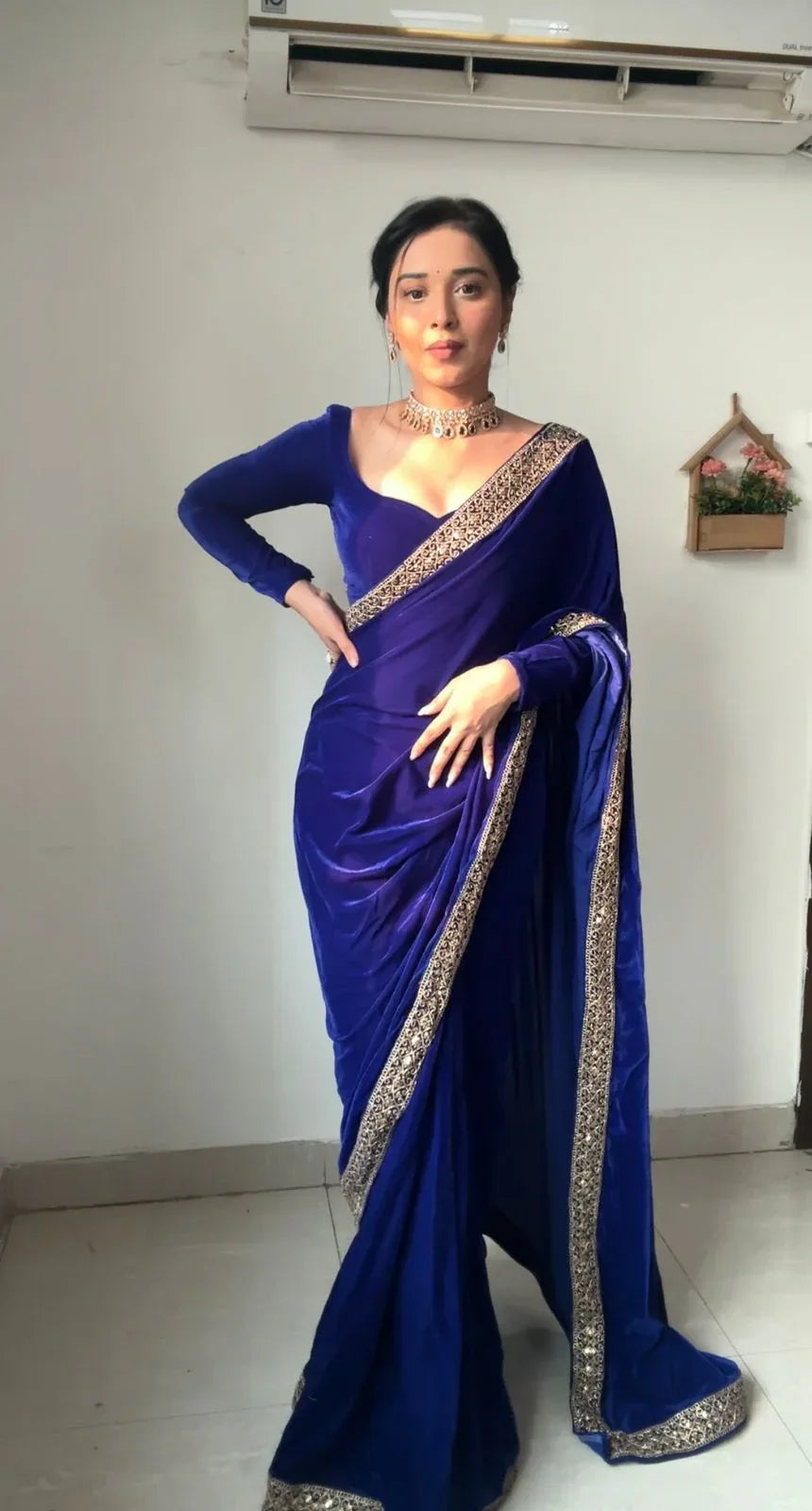 Beautiful Designer Wedding Special Velevt Rich Ready To Wear Saree