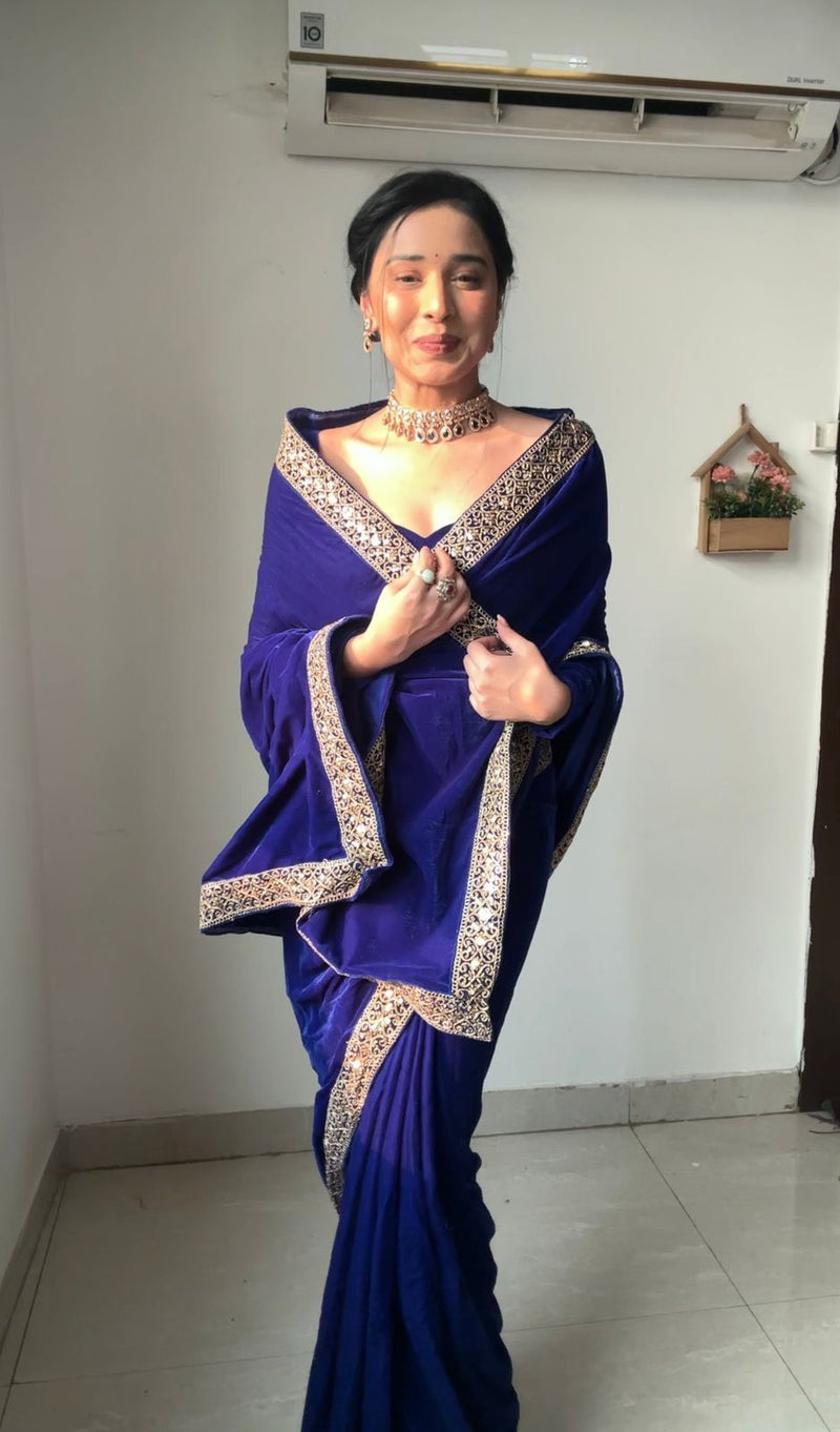 Beautiful Designer Wedding Special Velevt Rich Ready To Wear Saree