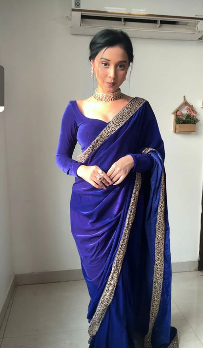 Beautiful Designer Wedding Special Velevt Rich Ready To Wear Saree