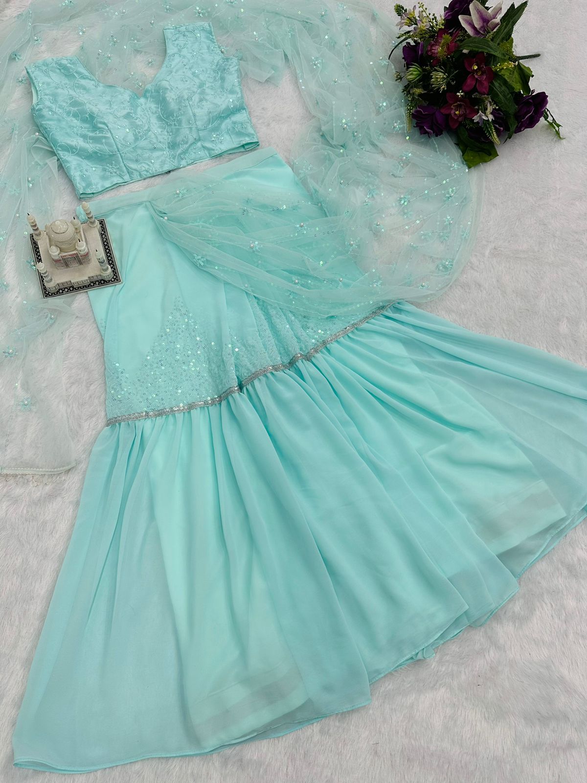 Beautiful Designer Faux Georgette Lehenga Saree