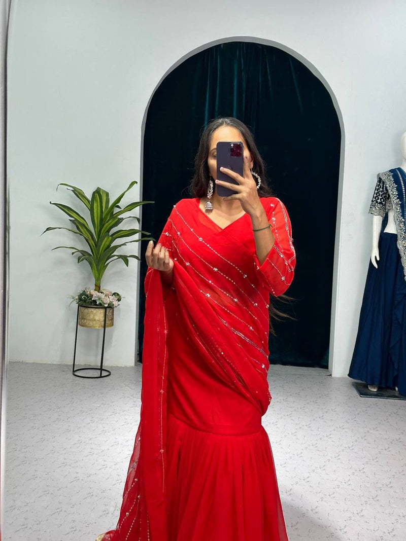 Beautiful Designer Faux Georgette Lehenga Saree