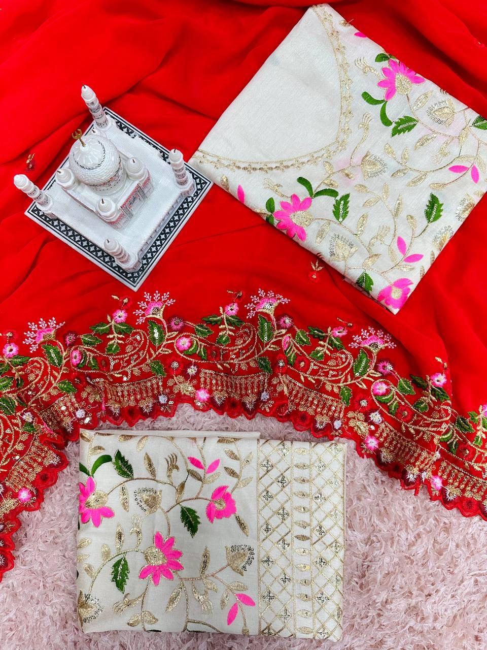 Beautiful Designer Soft Georgette Sequenc Saree