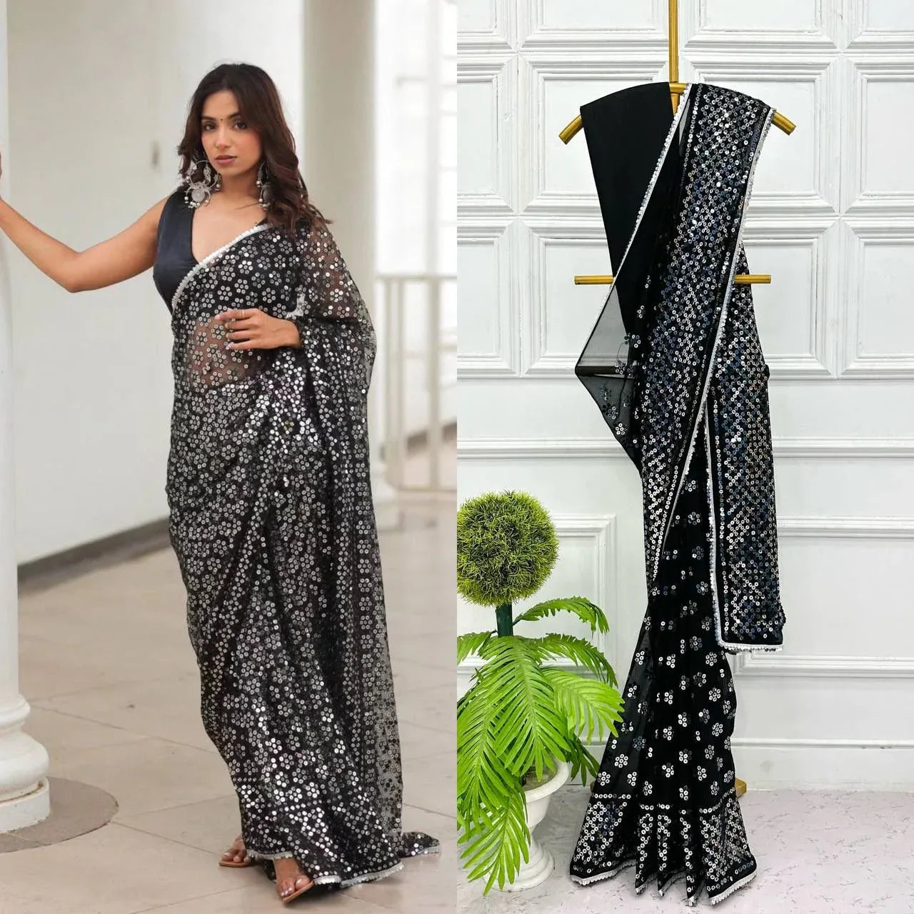 Beautiful Designer Soft Georgette Sequenc Saree