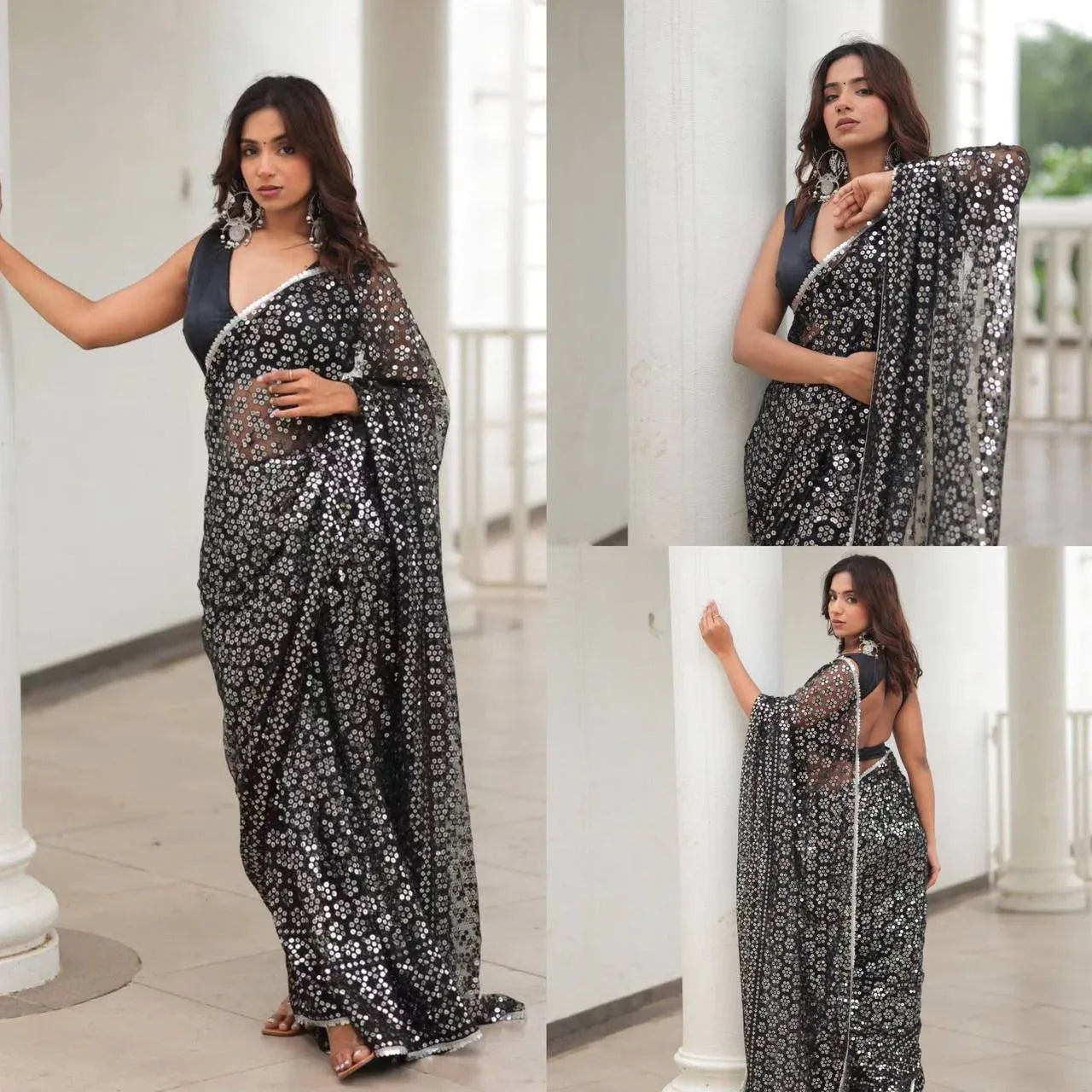 Beautiful Designer Soft Georgette Sequenc Saree