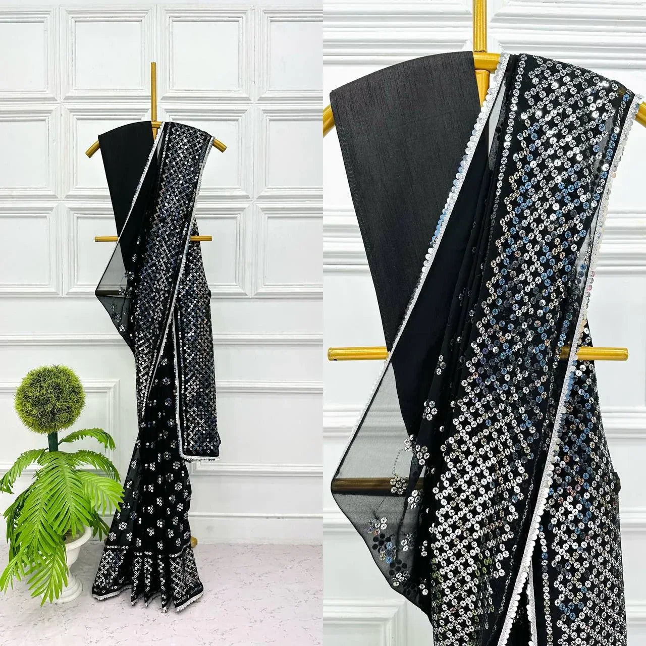 Beautiful Designer Soft Georgette Sequenc Saree