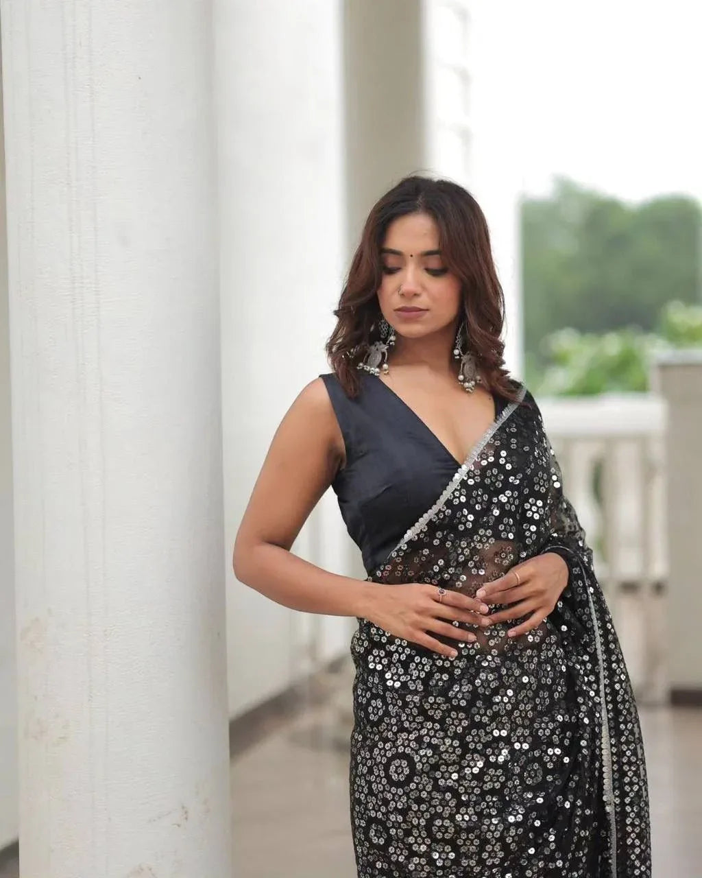 Beautiful Designer Soft Georgette Sequenc Saree