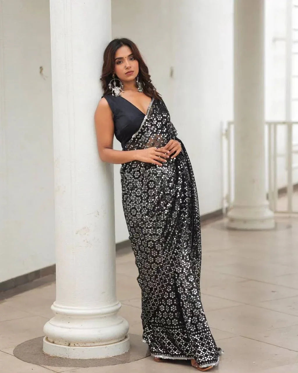 Beautiful Designer Soft Georgette Sequenc Saree