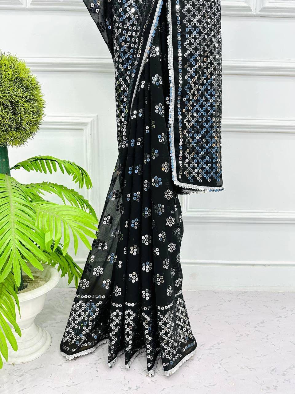 Beautiful Designer Soft Georgette Sequenc Saree