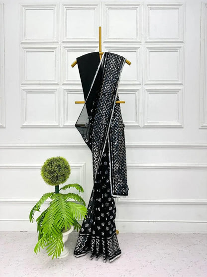Beautiful Designer Soft Georgette Sequenc Saree