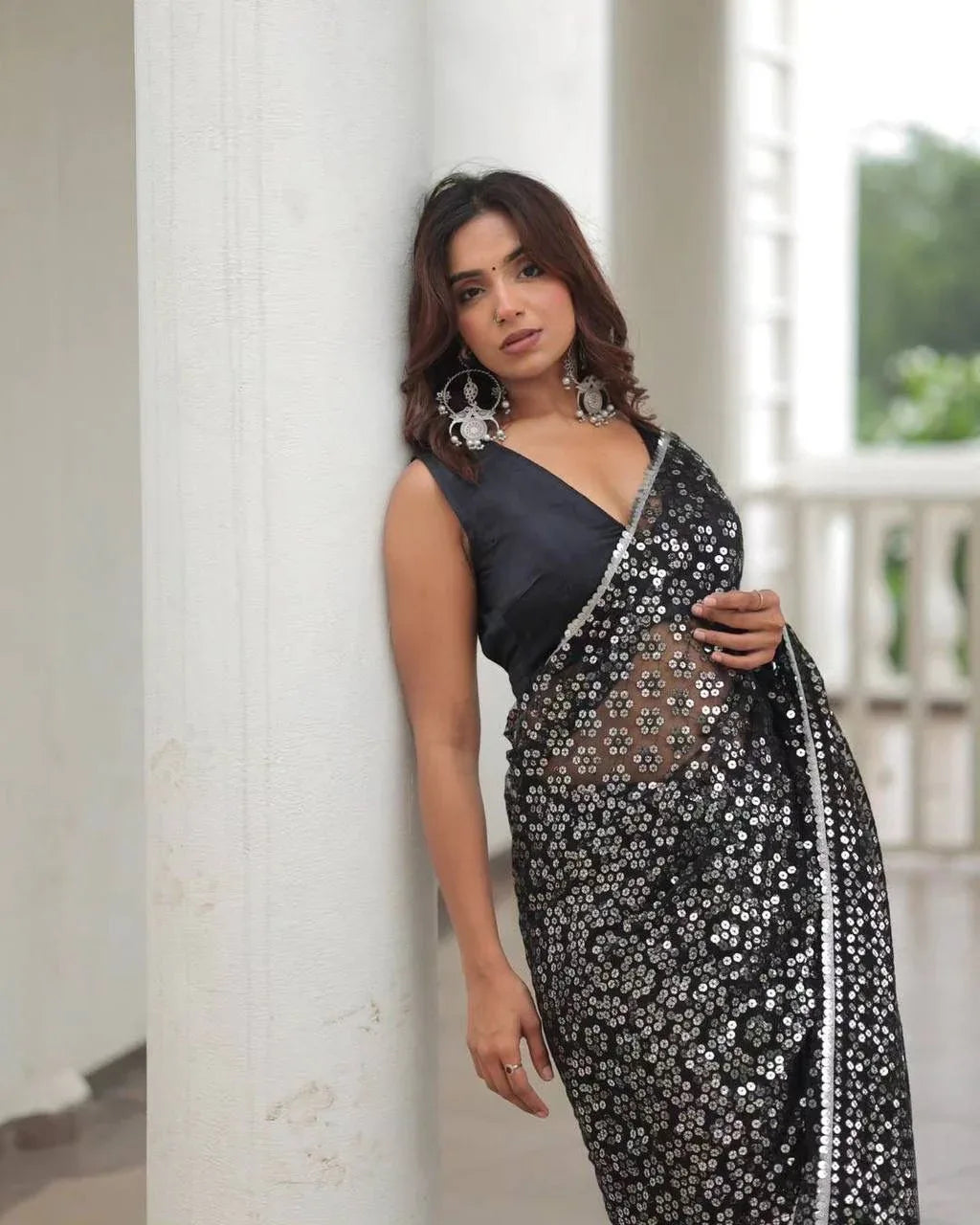 Beautiful Designer Soft Georgette Sequenc Saree