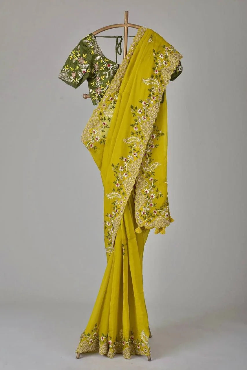 Beautiful Designer Soft Cotton Thread Sequenc Saree