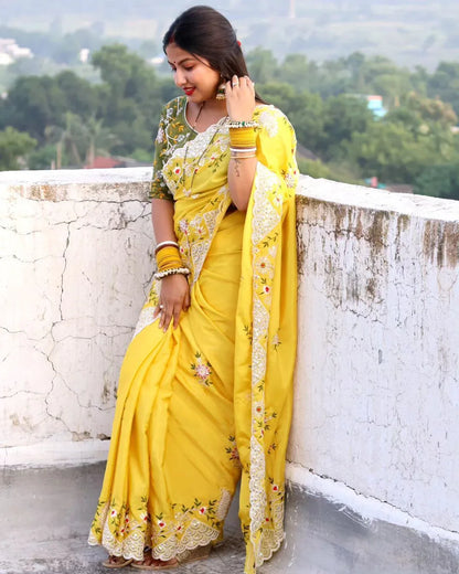 Beautiful Designer Soft Cotton Thread Sequenc Saree