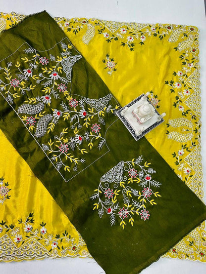 Beautiful Designer Soft Cotton Thread Sequenc Saree