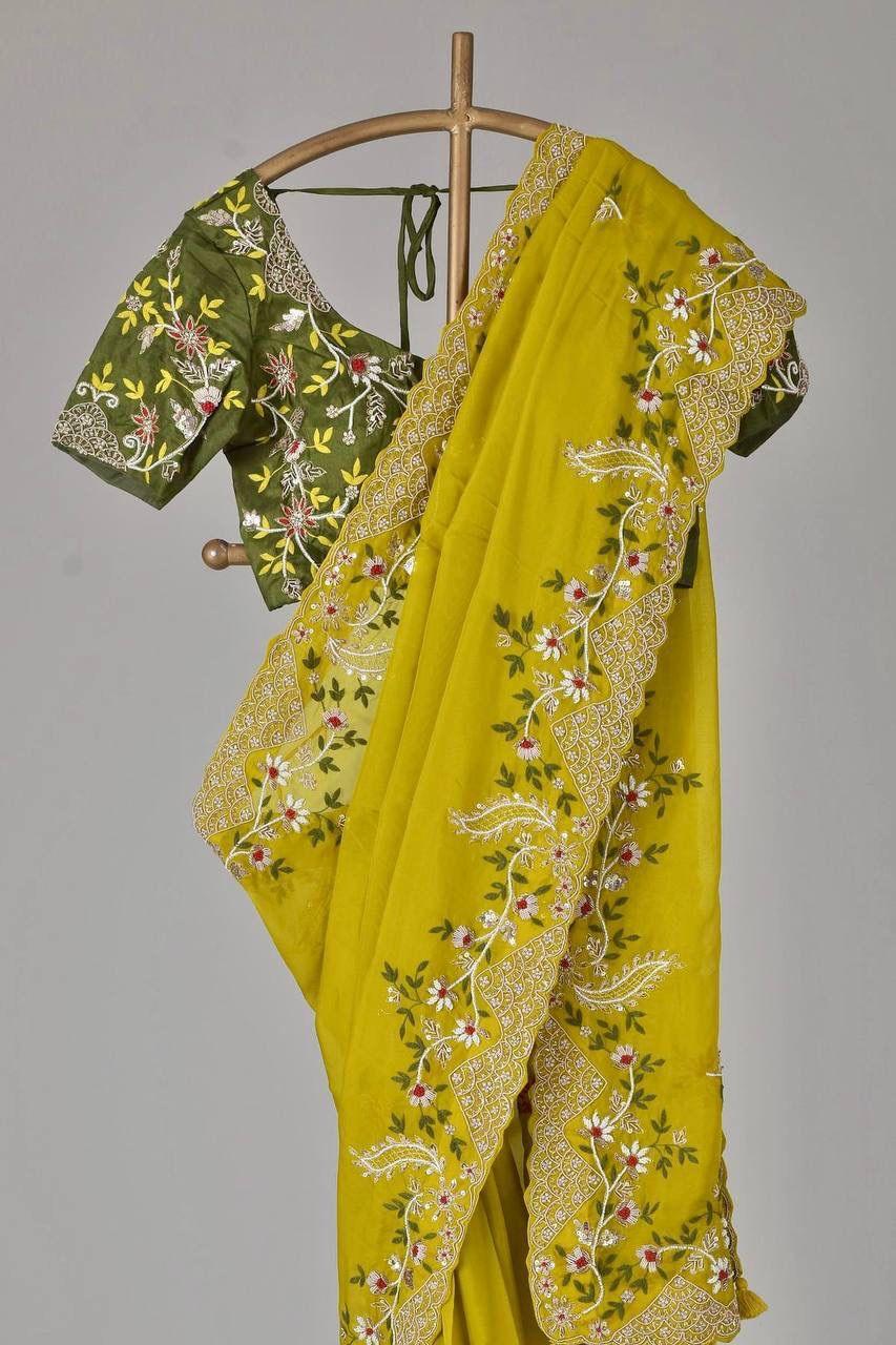Beautiful Designer Soft Cotton Thread Sequenc Saree