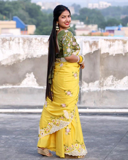 Beautiful Designer Soft Cotton Thread Sequenc Saree