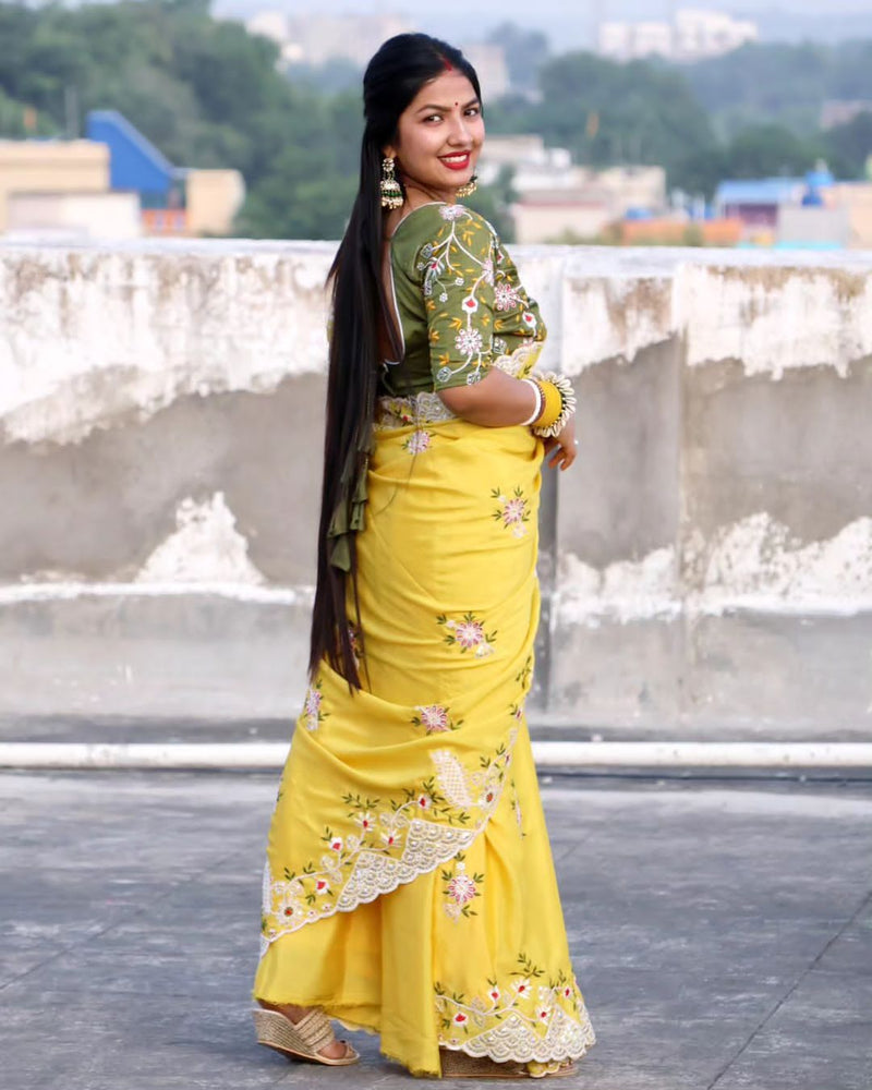 Beautiful Designer Soft Cotton Thread Sequenc Saree