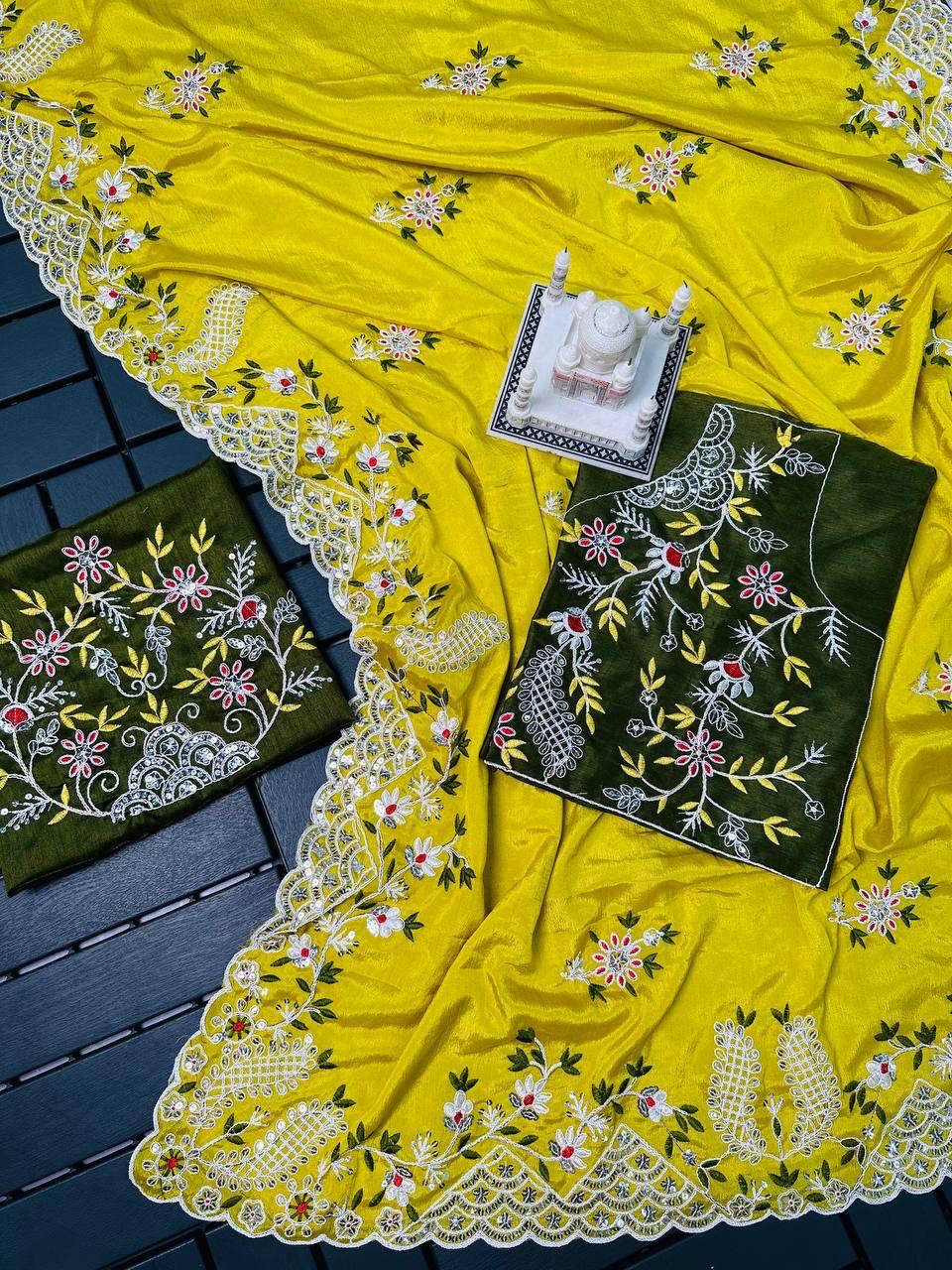 Beautiful Designer Soft Cotton Thread Sequenc Saree