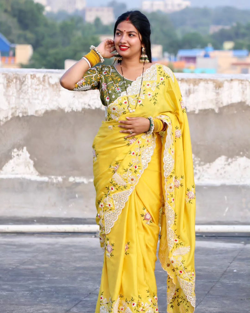 Beautiful Designer Soft Cotton Thread Sequenc Saree